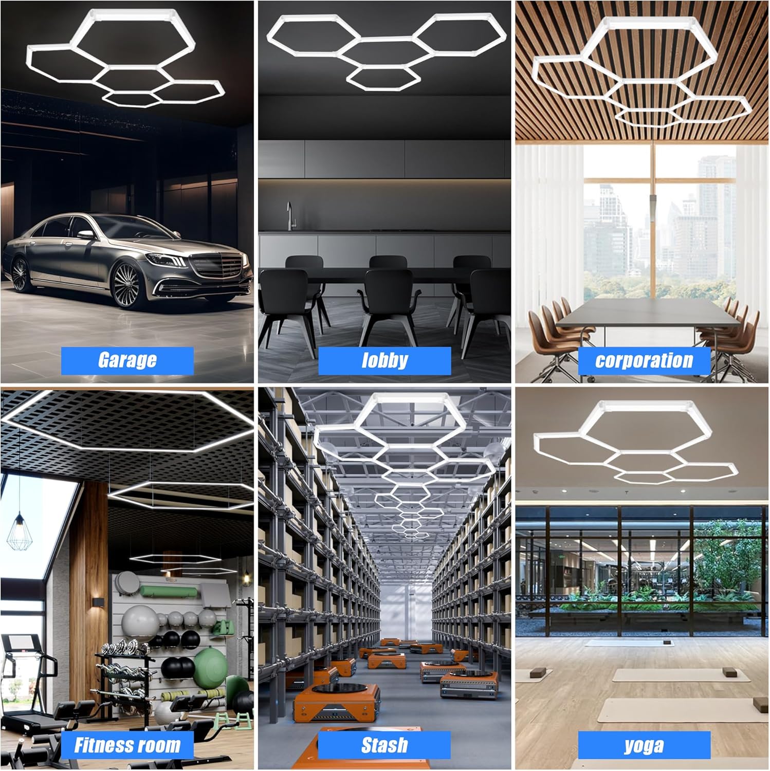 HYKOONT 47 Pack LED Hexagon Garage Light 276W LM Ultra-Bright Honeycomb Lighting Kits Linkable Plug-in Car Detailing Ceiling Light for Garage, Warehouse, Workshop, Gym, Basement, Car Care Wash Room