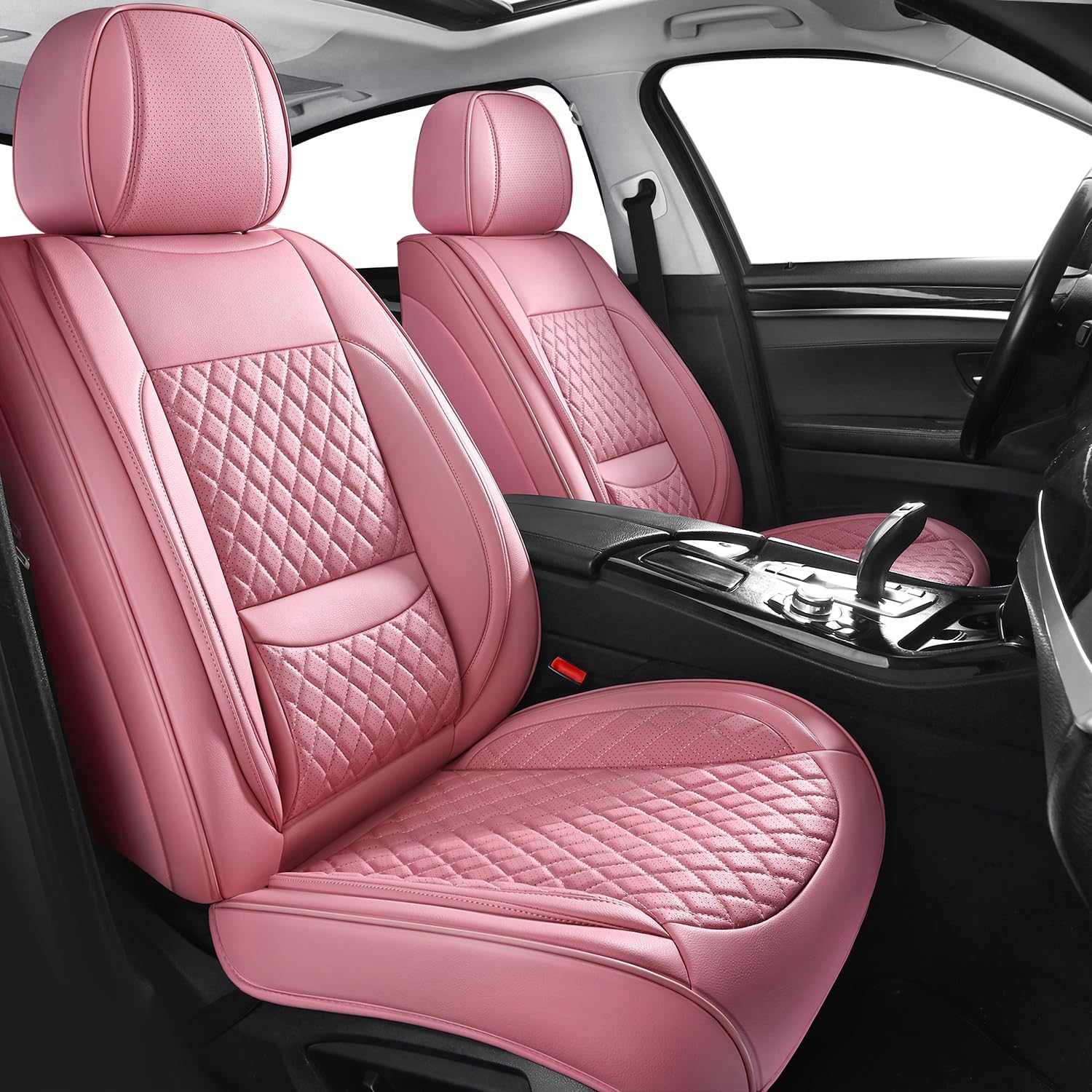 MIROZO Car Seat Covers Full Set,Universal Seat Covers Full Coverage Waterproof Leather Car Seat Protector Automotive Seat Covers Fit for Cars SUV Pick-up Truck(Pink,Full Set) Pink 5PCS Full Set