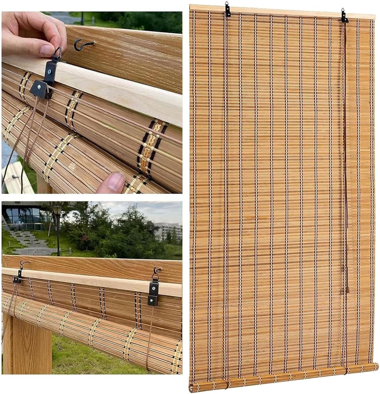 Retro-Rollo aus Bambus, Rollo aus natürlichem Bambus, Verdunkelungsrollo, Rollo aus Naturholz, Rollo verstellbar für Gewächshaus Pavillon