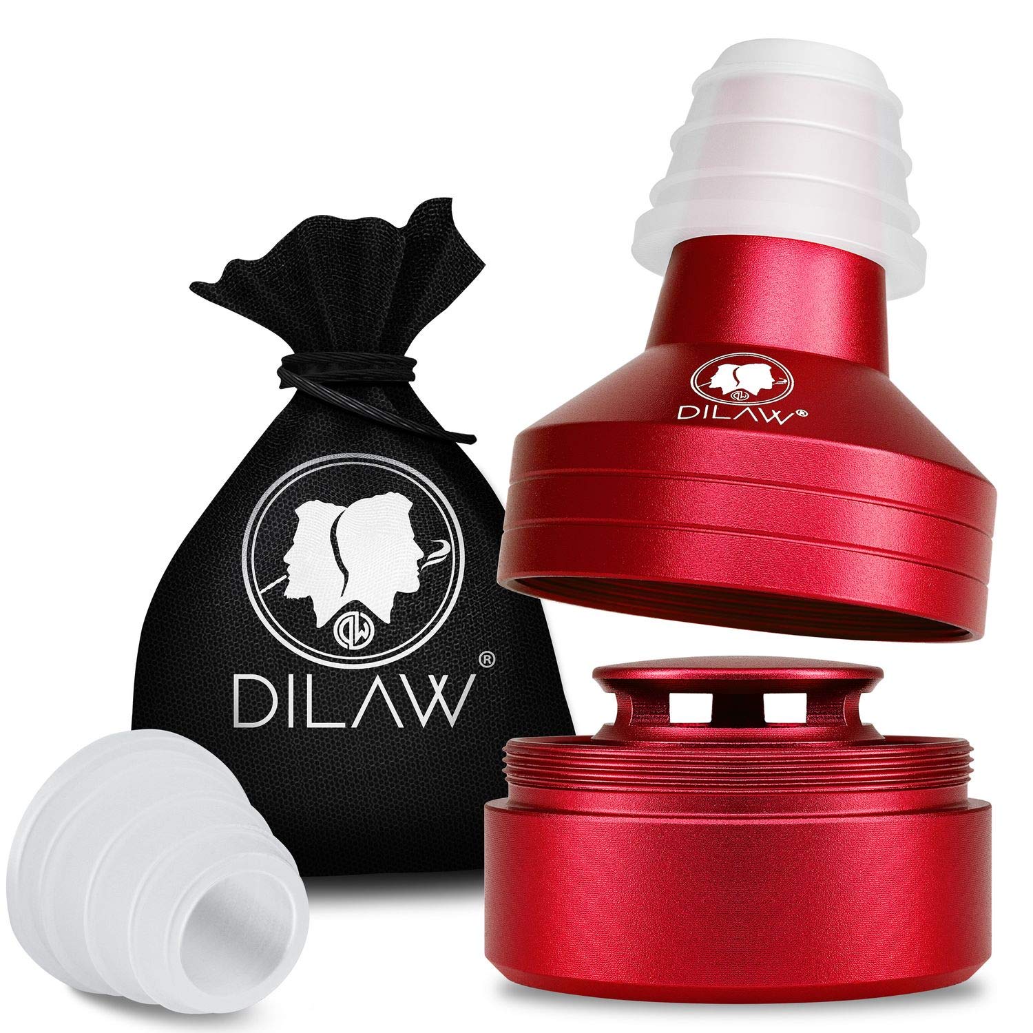 DILAW® Shisha ECO Molassefänger mit Gewinde - Universal aus Aluminium mit Adapter, Vorkühler-Aufsatz passt Universell für alle Shishas, 18er Schliff Einfach auf den Kopfadapter stecken, Rot