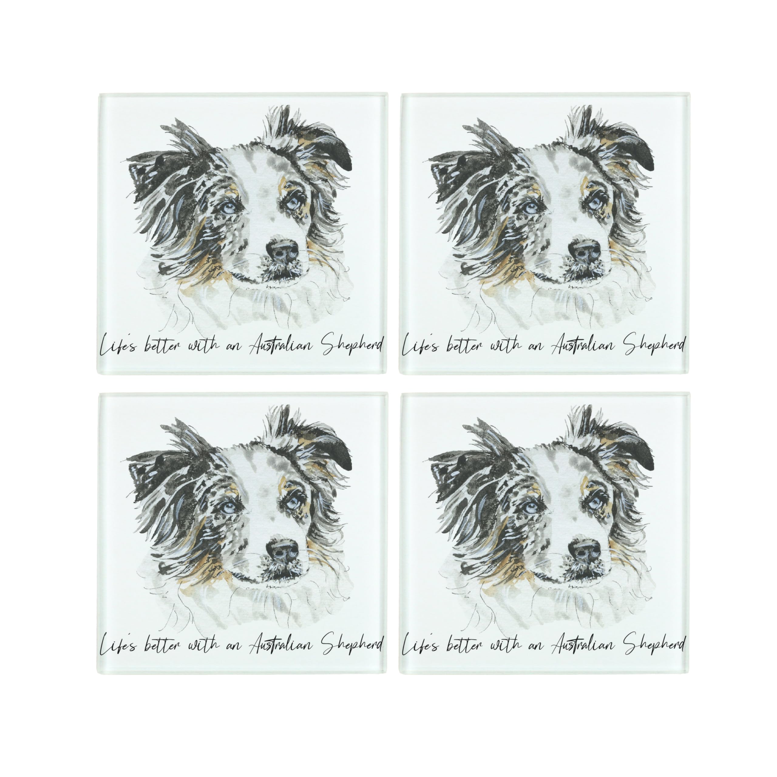 Australian Shepherd Coaster Set - Life's Better With a Dog Gift - Square Glass Set of Four (4) Coasters