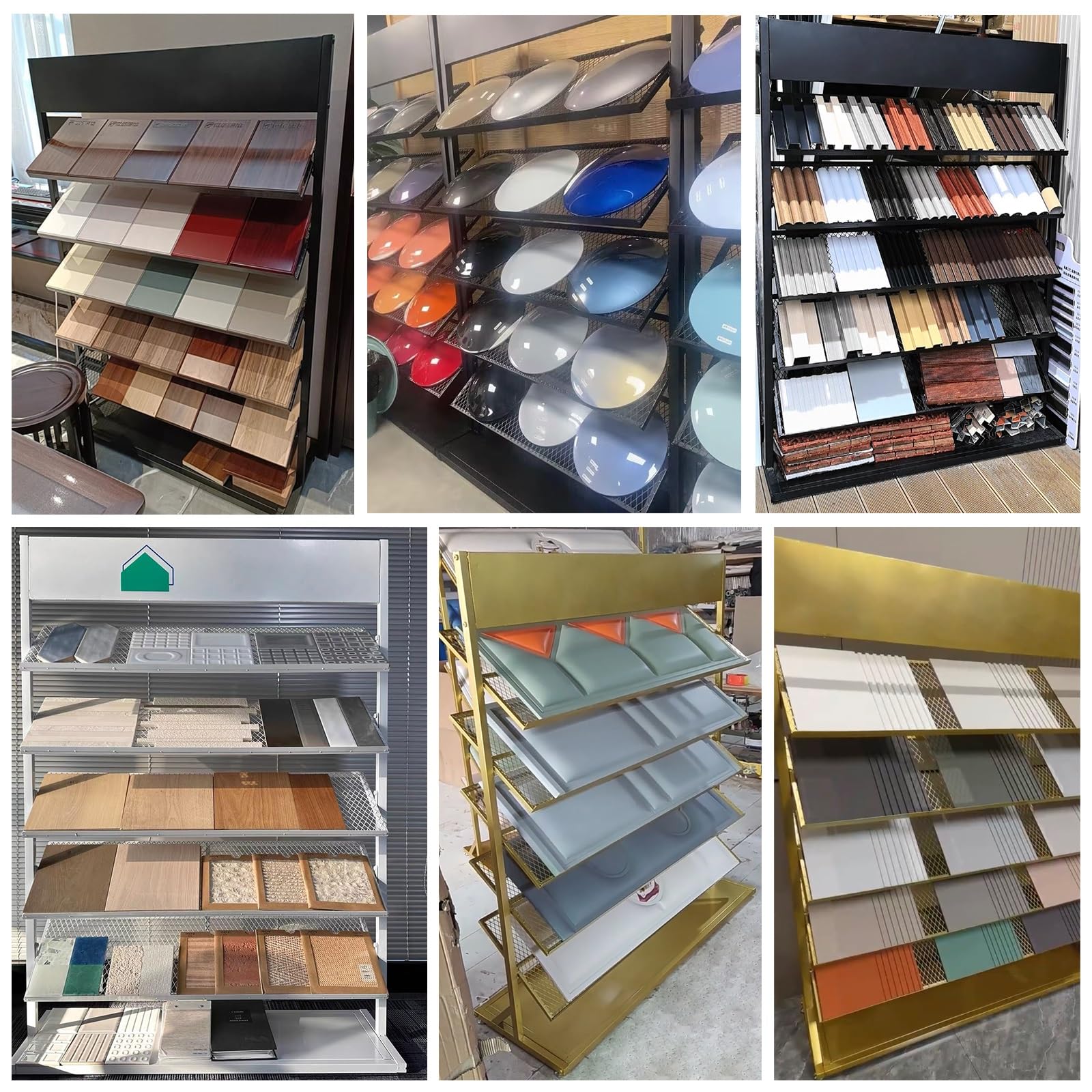 ZJKXJH Large Format Ceramic Tile Display Rack, 5 Tiers Cabinet/Door/Tiles Samples Stand for Trade Show, Commercial Metal Marble Slab Organizer Shelf(Black,Medium)