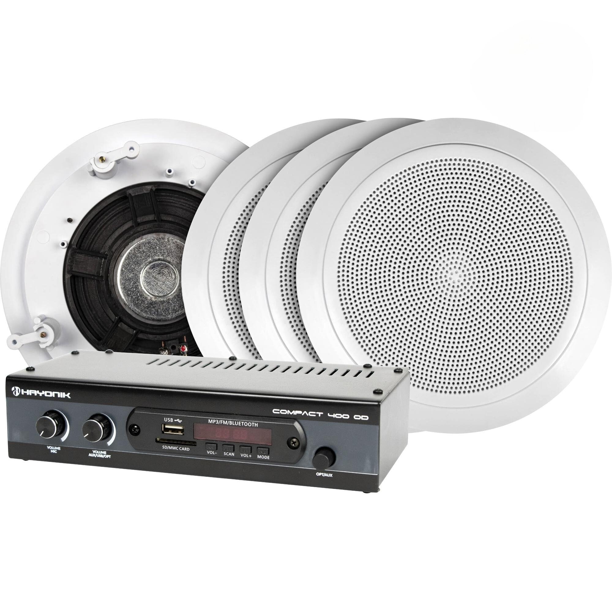 HAYONIK, Kit de Som Ambiente, 400W, 4 Arandelas Brancas, 1 