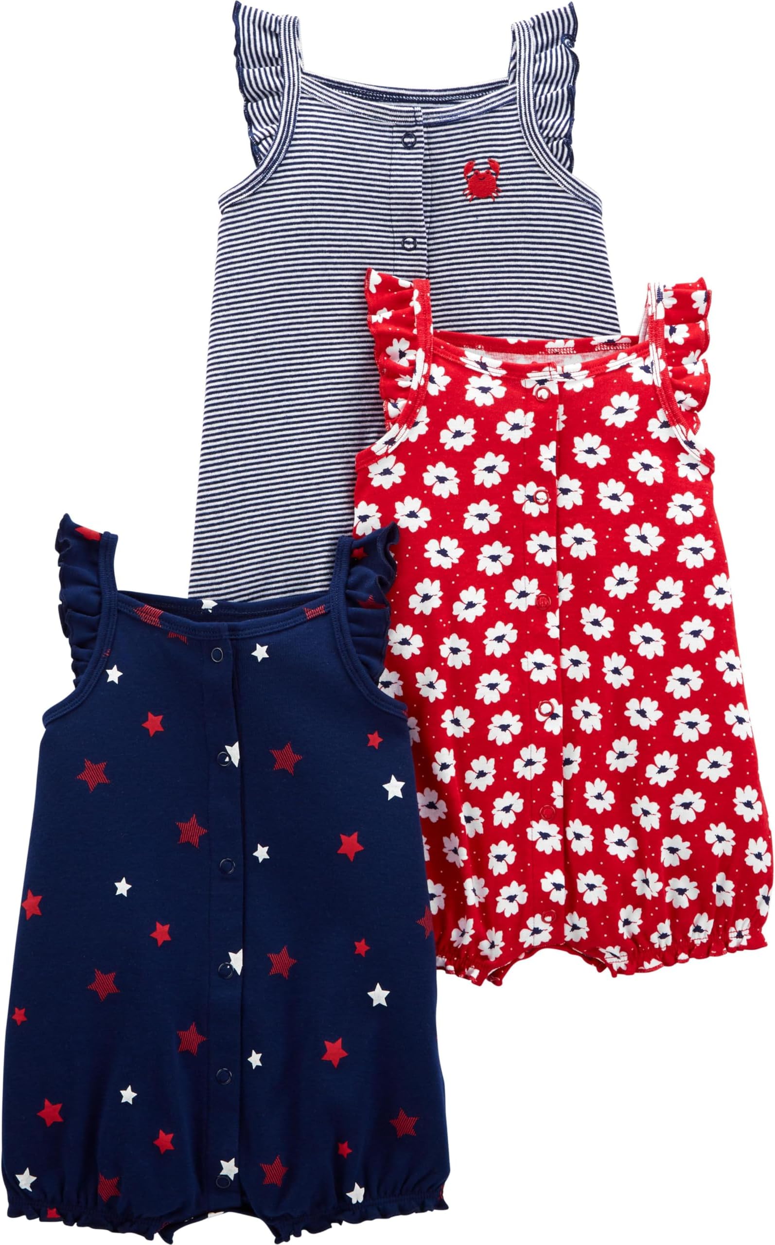 by Carter's Baby Girls' Snap-Up Rompers, Pack of 3