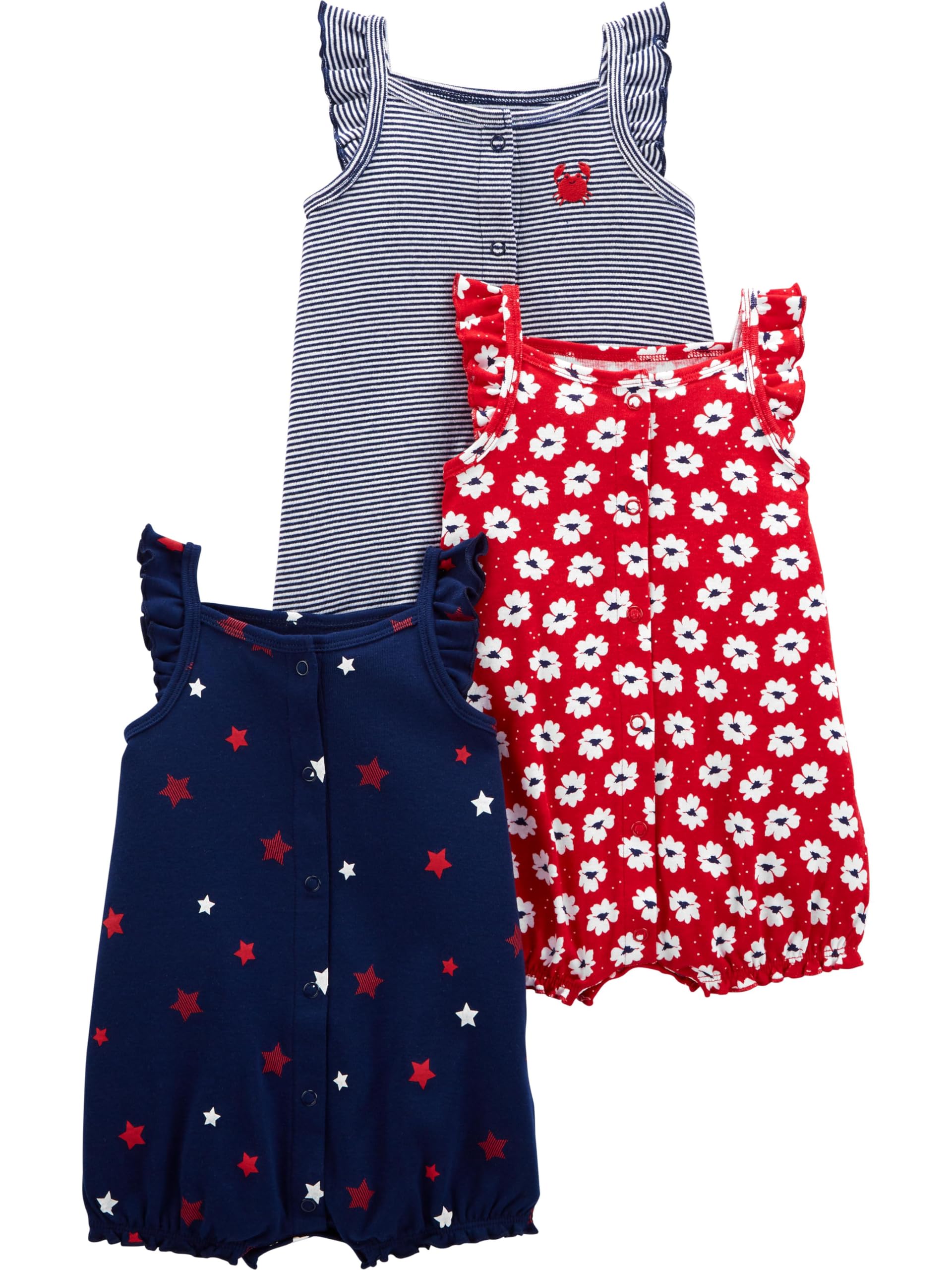 by Carter's Baby Girls' Snap-Up Rompers, Pack of 3