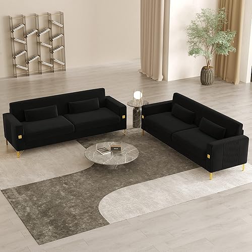 Miniatura 13 de Sofá de terciopelo de 85.63 pulgadas, moderno sofá biplaza con almohadas, juego de 2 para sala de estar, dormitorio, muebles de apartamento con