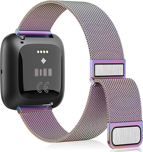 Correa de metal para Fitbit Versa 2 bandas para mujeres y hombres, correa de repuesto magnética de malla de acero inoxidable compatible con reloj