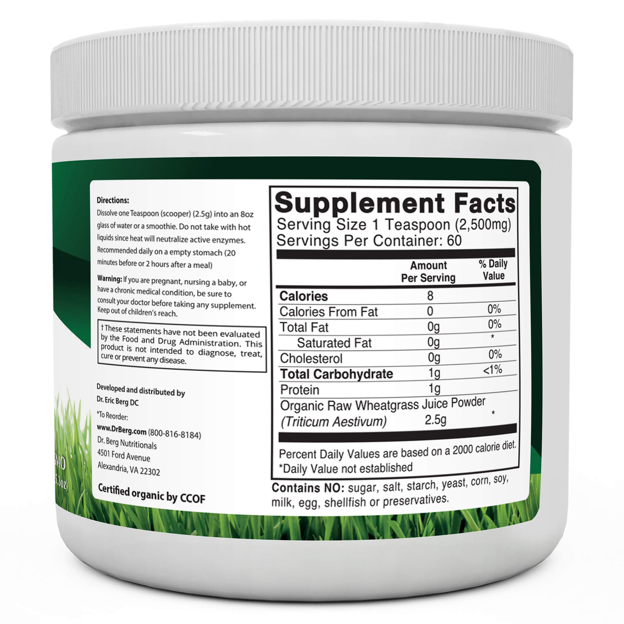 Dr. Berg's Wheatgrass Superfood Powder Raw Juice Organic Ultra