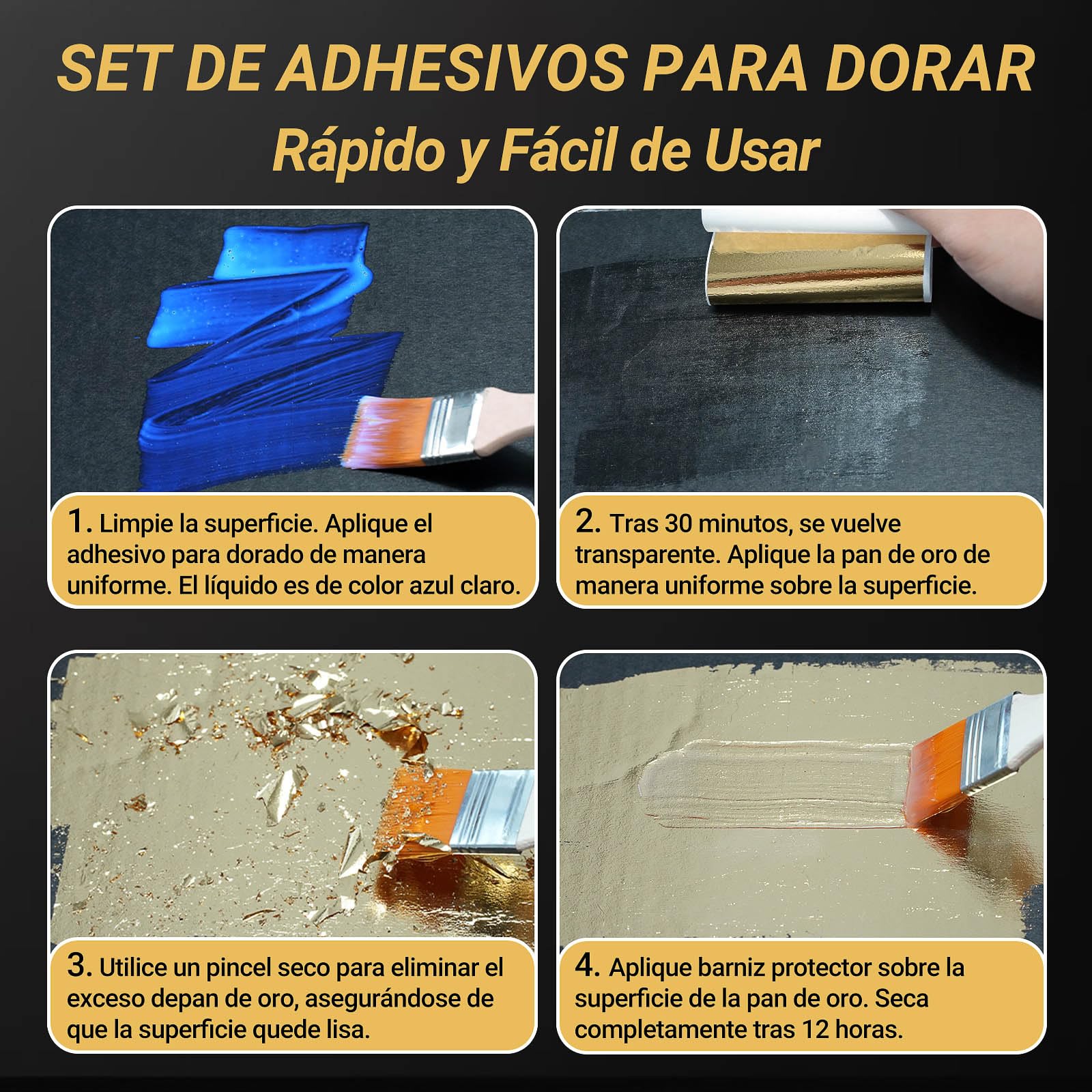 Juego de adhesivos dorados, 100 ml, adhesivo y barniz a base de agua, hoja dorada y champán, kit de dorado para decoración de muebles y manualidades, pintura artística, decoración DIY