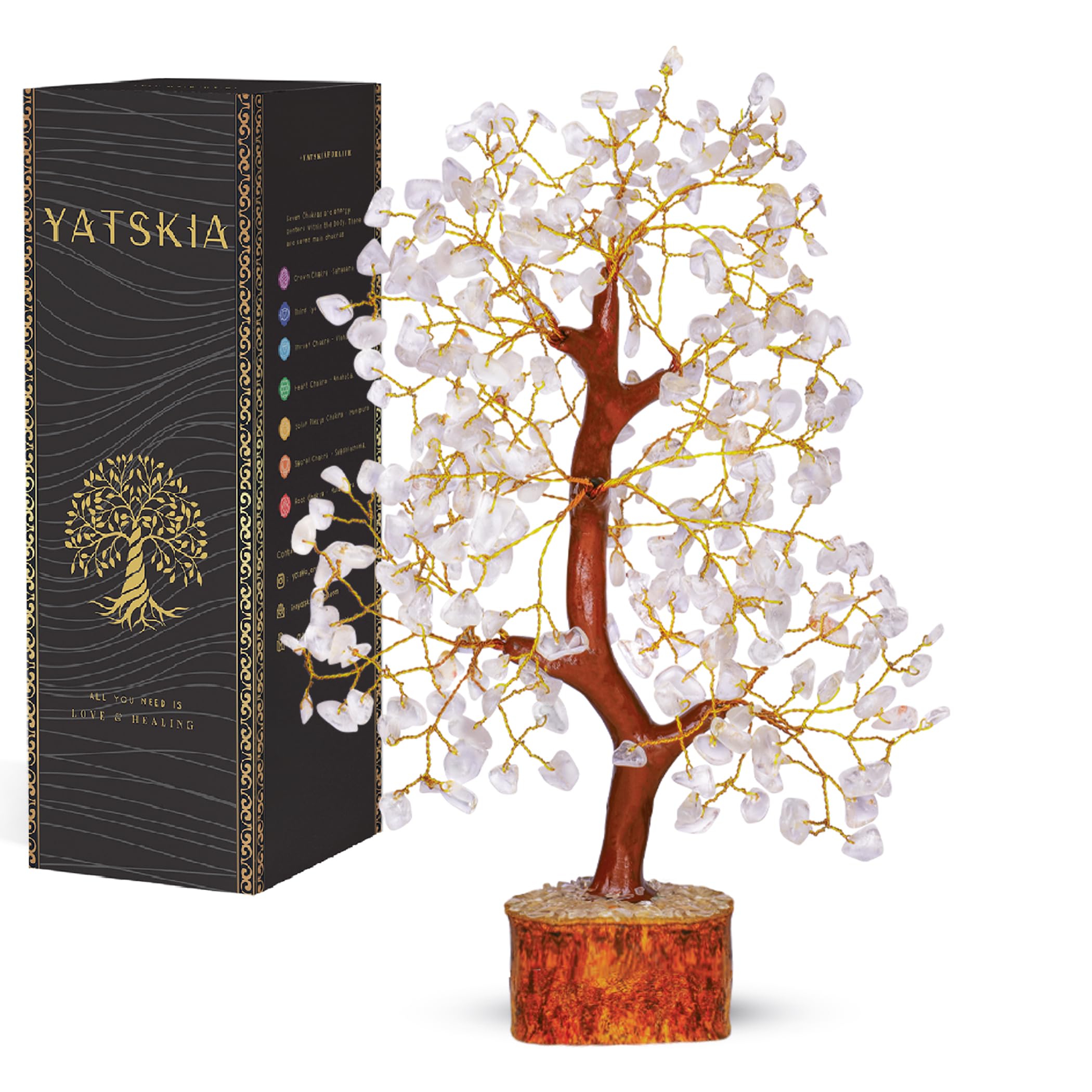 YATSKIA Crystal Clear Quartz Chakra Tree - Gemstone Healing Stone for Positive Energy, Good Luck Money, Crystals, Holistic Gifts for Women