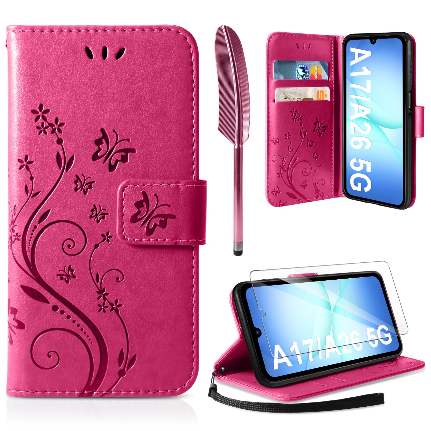 AROYI Lederhülle Kompatibel mit Samsung Galaxy A37 5G Hülle und Schutzfolie, Flip Wallet Handyhülle PU Leder Case Kartensteckplätzen Schutzhülle Kompatibel mit Samsung Galaxy A37 5G Dunkel Blau