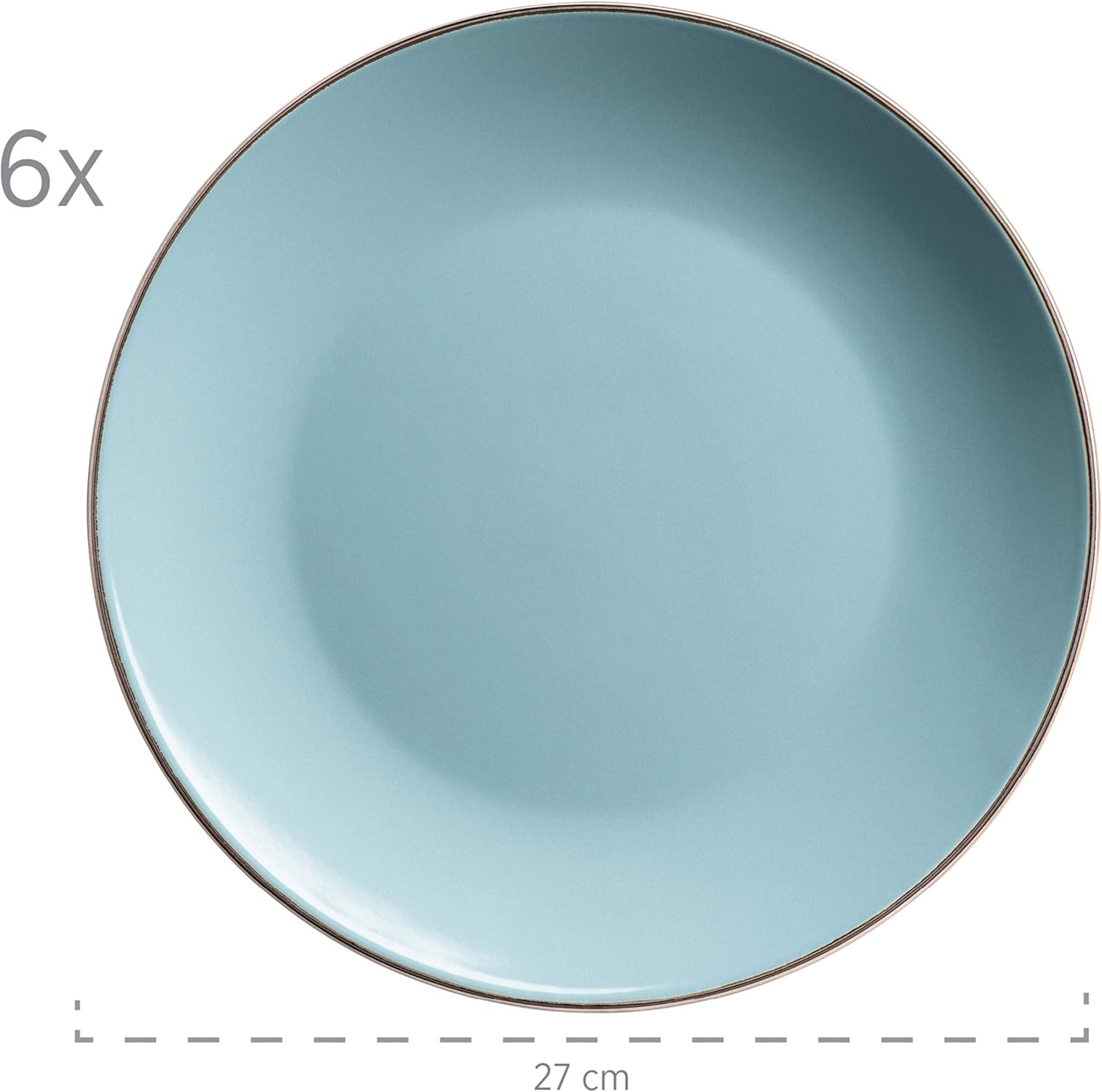 Mäser Crockery Set Stoneware Metallic Rim Blue 24 Pieces, Lightblue, 24-teilige - Image 4