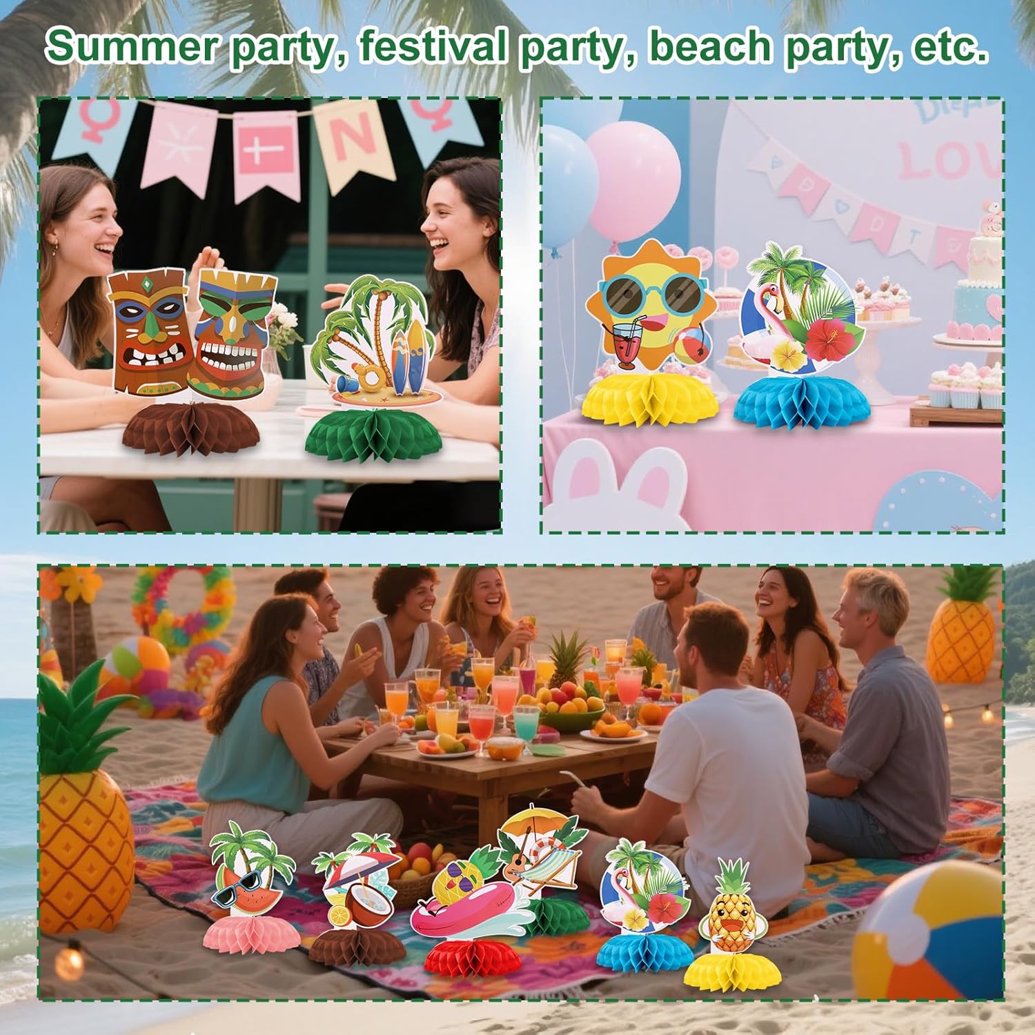 9pcs Hawaii Luau Honeycomb Centerpieces, Summer Party Decoration Aloha Tropical Table Decorations Cute Hawaiian Luau Aloha Tropical Table Toppers for Party Supplies