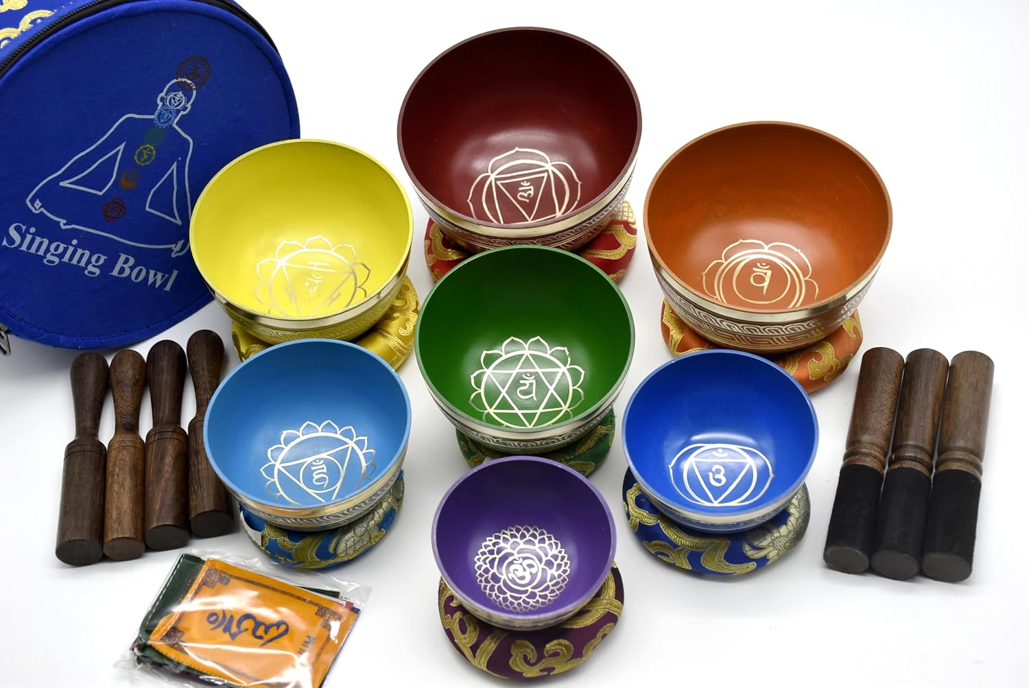 7 Chakra Tibetan Singing Bowl Set – Handcrafted in Nepal Bronze Meditation Sound Healing Bowls with Mallets, Cushions & Carry Case – for Yoga, Reiki, Chakra Balancing, Mindfulness & Stress Relief