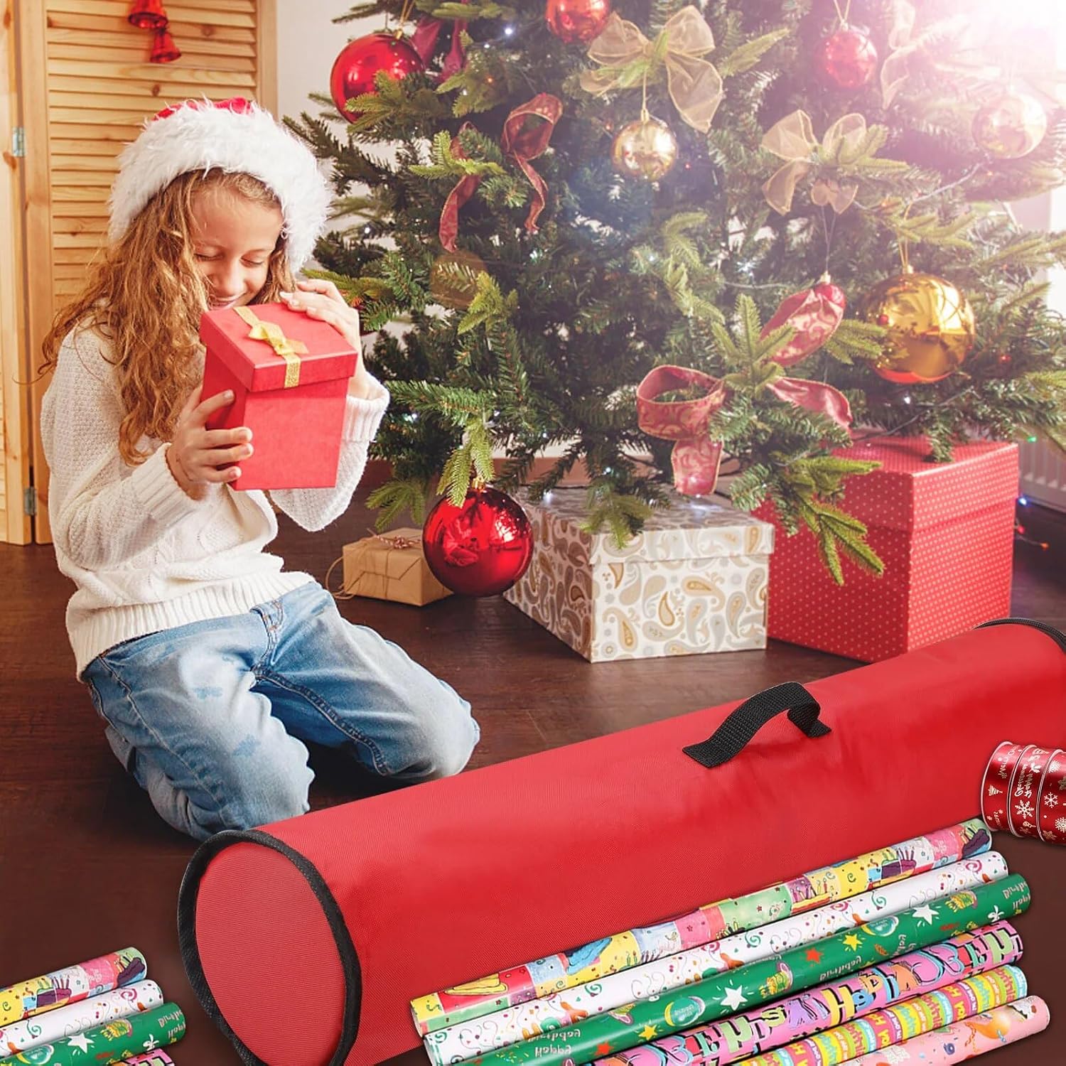 NOBRIM Wrapping Paper Storage Bag Moisture Gift Portable Paper Rolls Storage Bag Fits Upto 49in Wrap Round Storage Bag