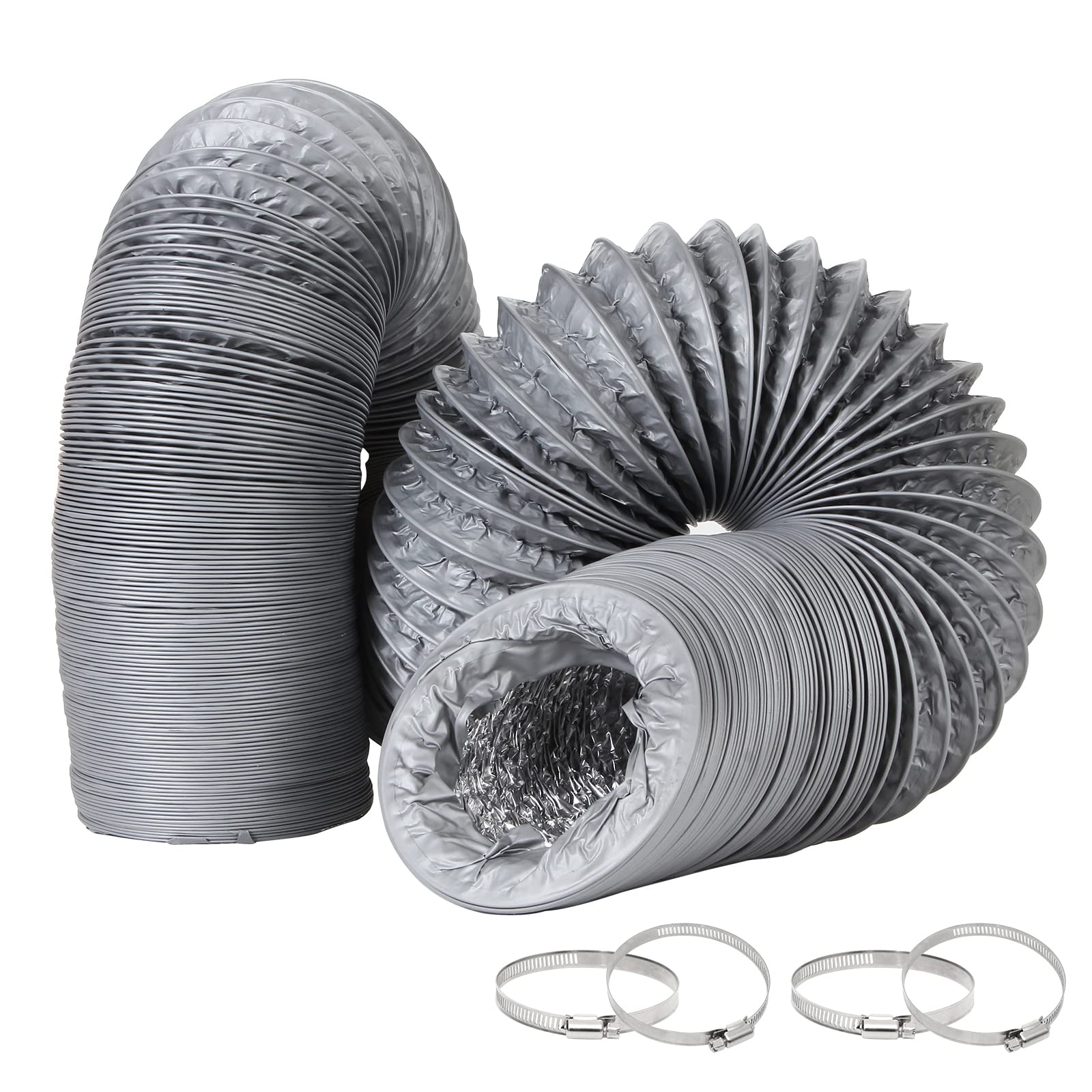 Flexibele leidingslang van 16,4 cm, grijze aluminium afvoerdroger met 2 schroefklemmen voor verwarming, ventilatie, airconditioning (HVAC), bootblazer, uitlaat kweektenten Flexibele leidingslang van 16,4 cm, grijze aluminium afvoerdroger met 2 schroefklemmen voor verwarming, ventilatie, airconditioning (HVAC), bootblazer, uitlaat kweektenten