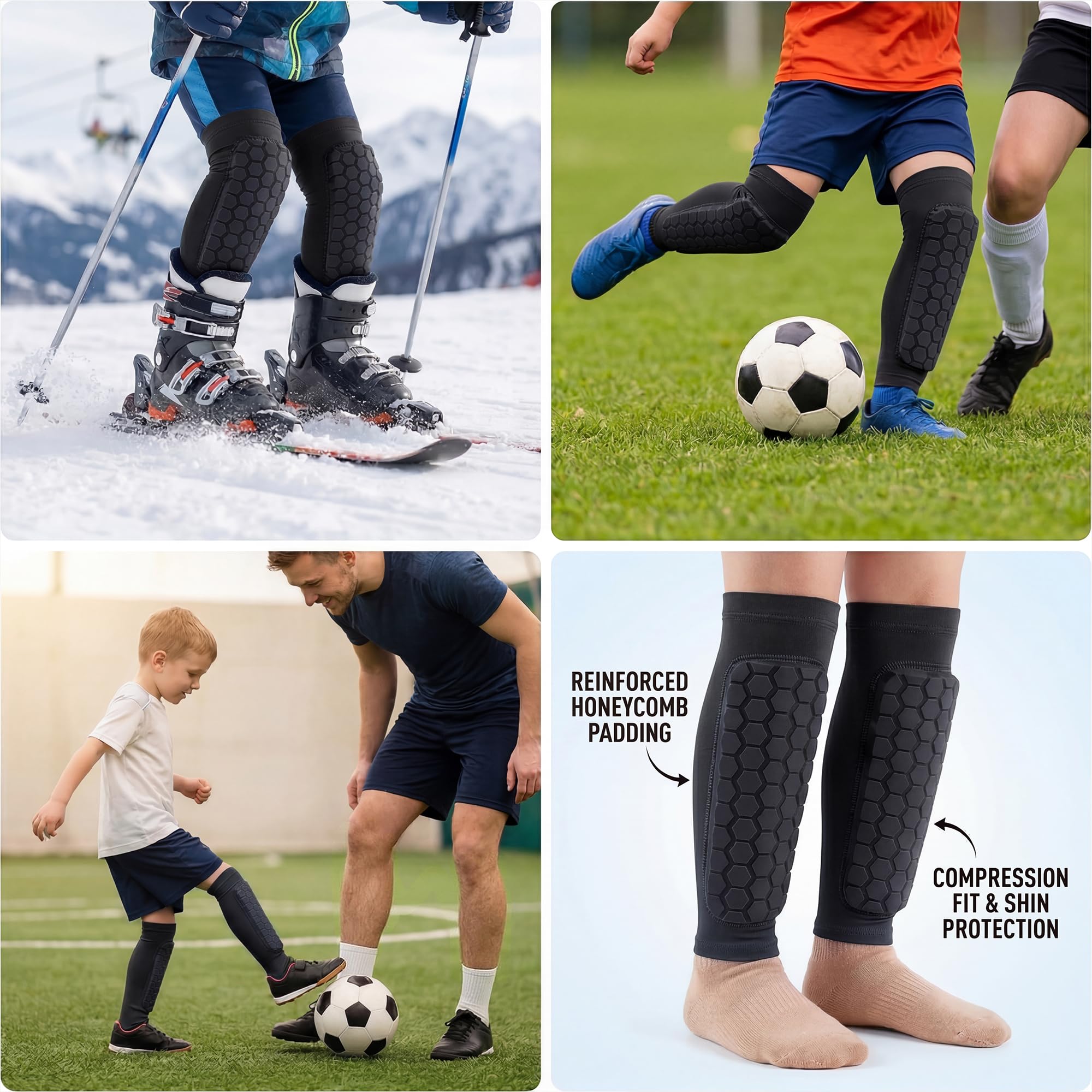 Espinilleras de fútbol para niños y niñas Ligeras, Acolchado de Panal de Abeja Amortiguador, Banda de Silicona Antideslizante, protección cómoda para niños y Adolescentes