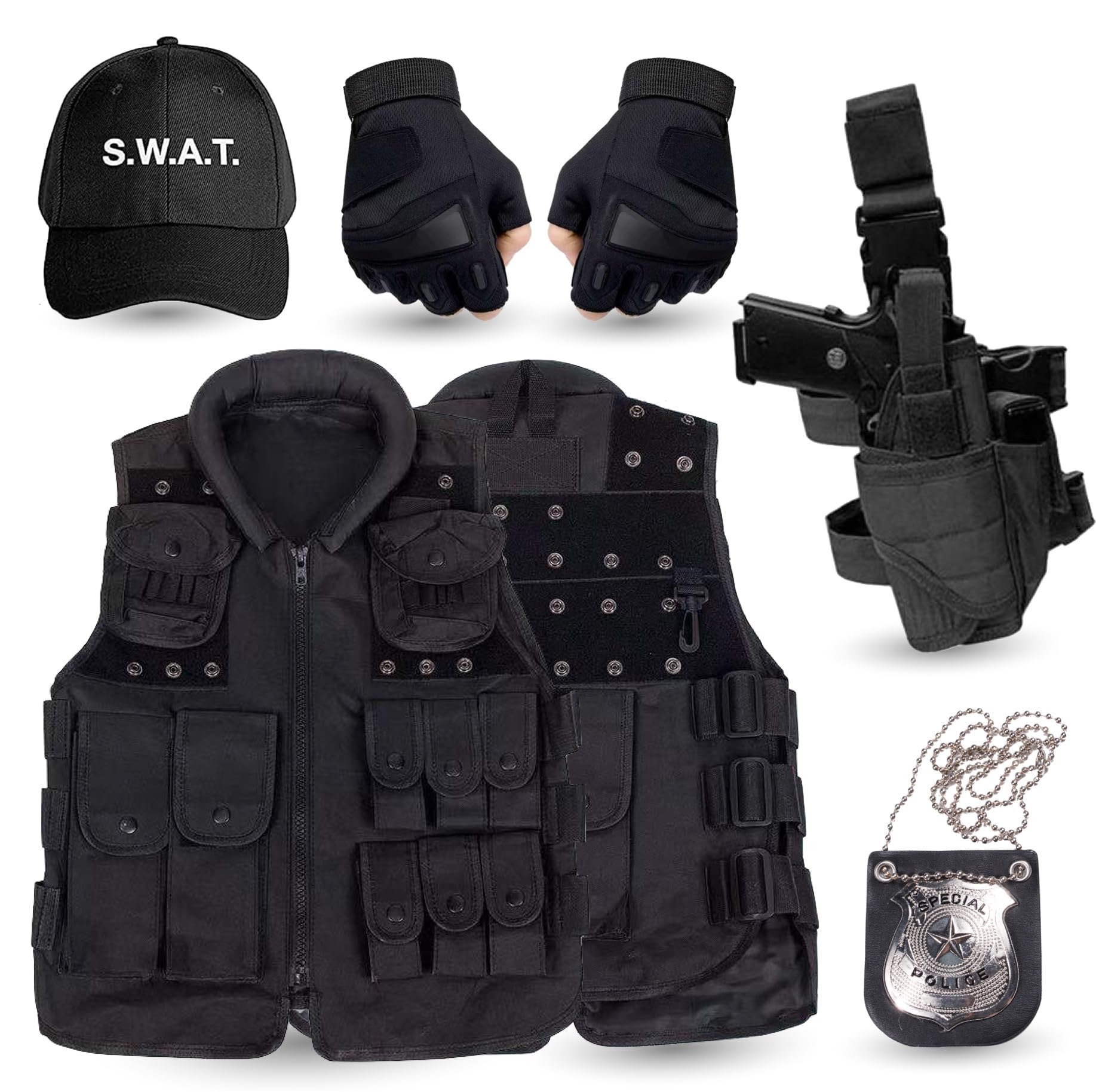 SWAT Costume unisex 6 in 1 per uomo e donna, per Carnevale e Halloween