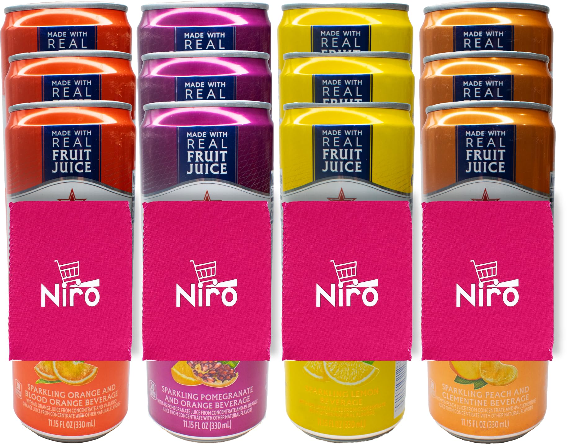 Niro Assortment | San Pellegrino Italian Sparkling Wines | Zero Sugar | Variety of 12 Packs of 4 Assorted Flavors | Neoprene Sleeve Included