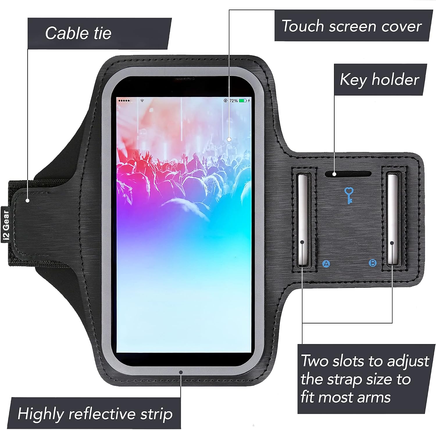 i2 Gear Arm Phone Holder for Running Compatible with iPhone 13, 12, 11, XR, XS, X, Pro & Galaxy S10, S9, S8, S7 with Adjustable Strap,Black Pink,S6-AB-Pink