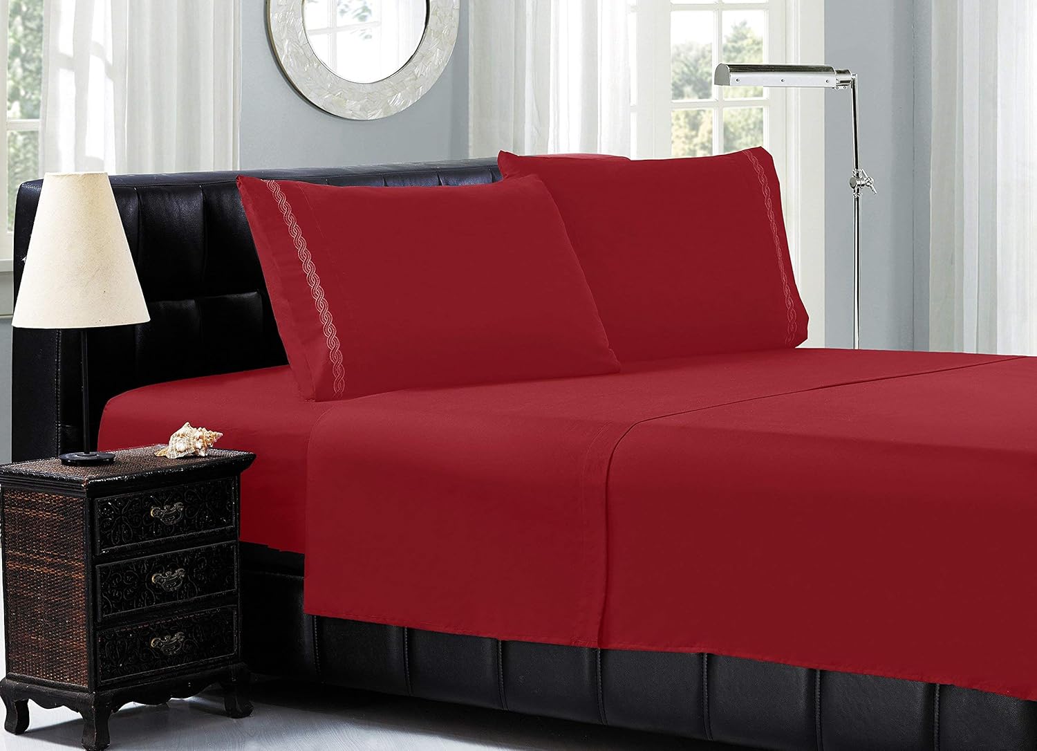 Elegant Comfort Luxury Bed Sheet Sets on Amazon 1500 Premier Hotel Quality Cable Embroidery 4-Piece Sheet Set Wrinkle-Free 100%, Queen, Burgundy