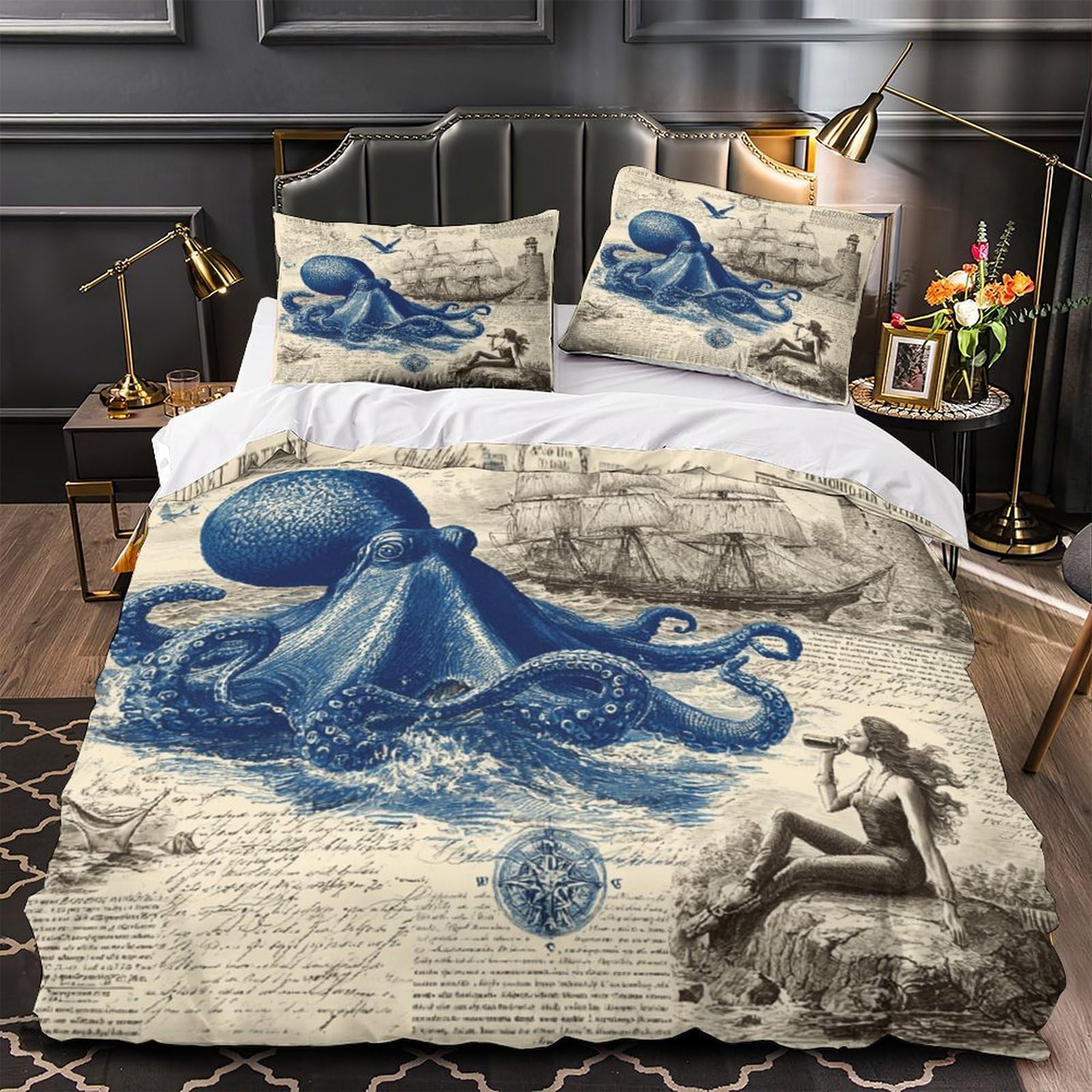 Parure de lit 3D marine vintage en microfibre avec housse de couette 140x200 cm