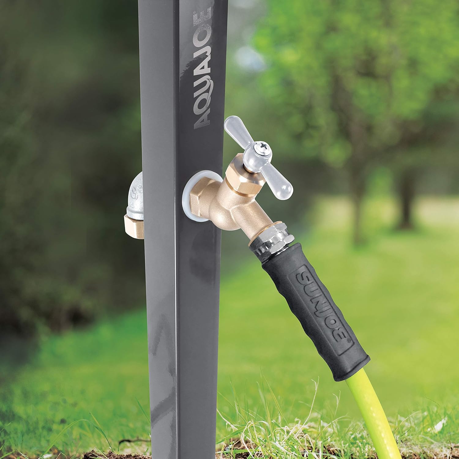 Aqua Joe SJ-SHSBB-Gry Garden Hose Stand with Solid Brass Faucet w/Quick Install Anchor Base, Grey : Everything Else