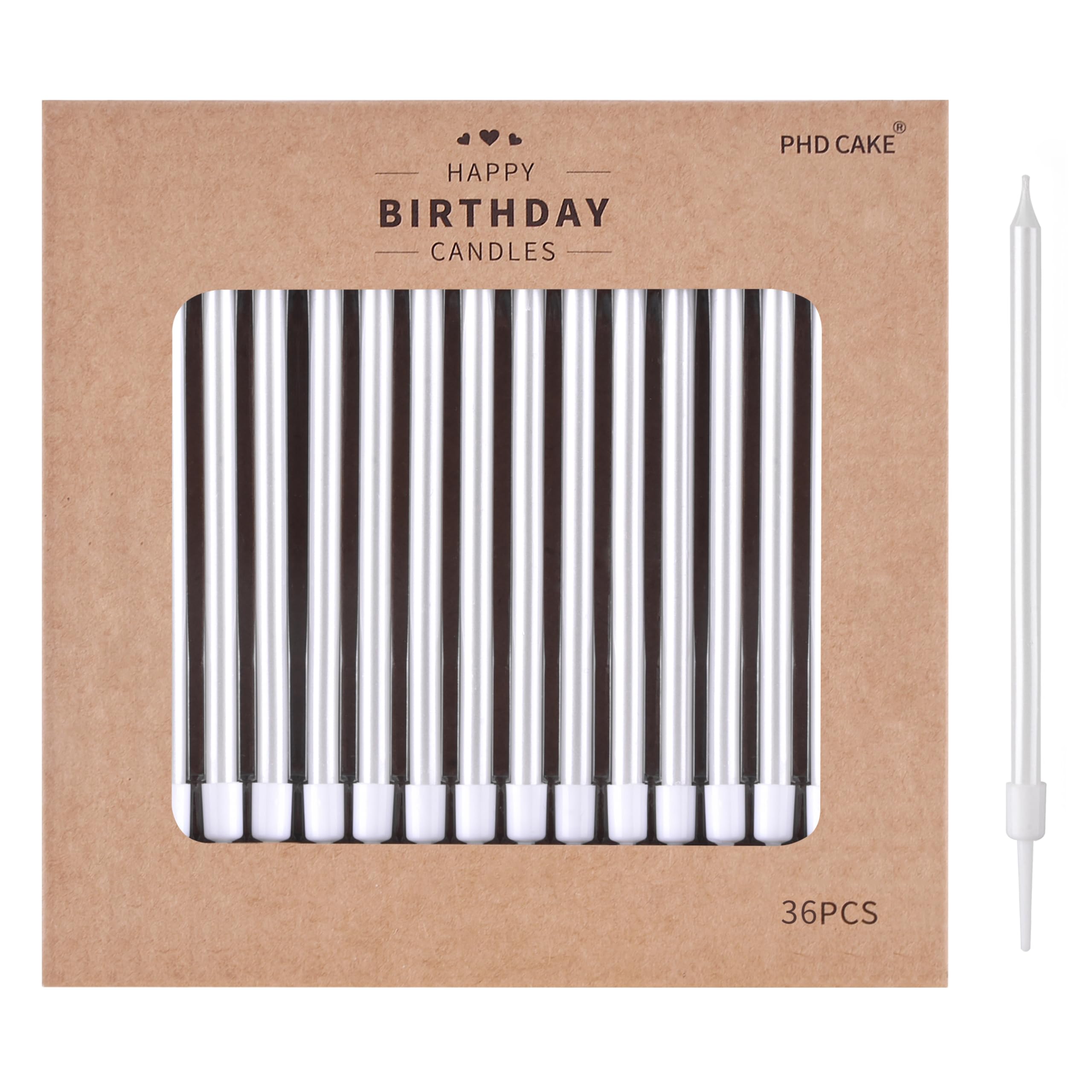PHD CAKE 36-Count Pearl White Long Thin Birthday Candles, Cake Candles, Birthday Parties, Wedding Decorations, Party Candles