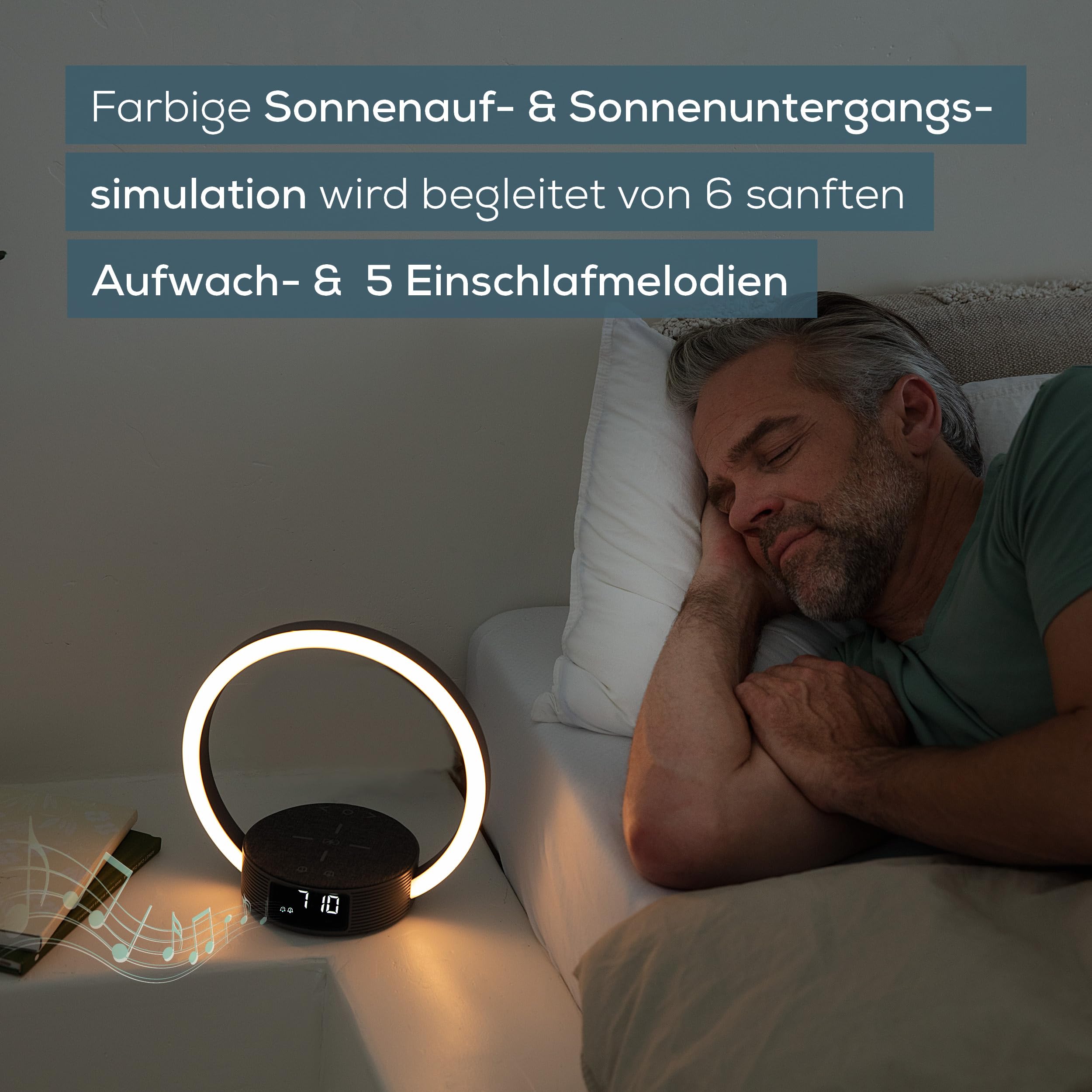 Beurer WL 65 Wake Up + Charge Lichtwecker, Nachttischlampe mit Ladefunktion für Smartphones, Wecker mit Simulation des Sonnenaufgangs für sanftes Aufwachen, dimmbares Nachtlicht mit Farbwechseloption