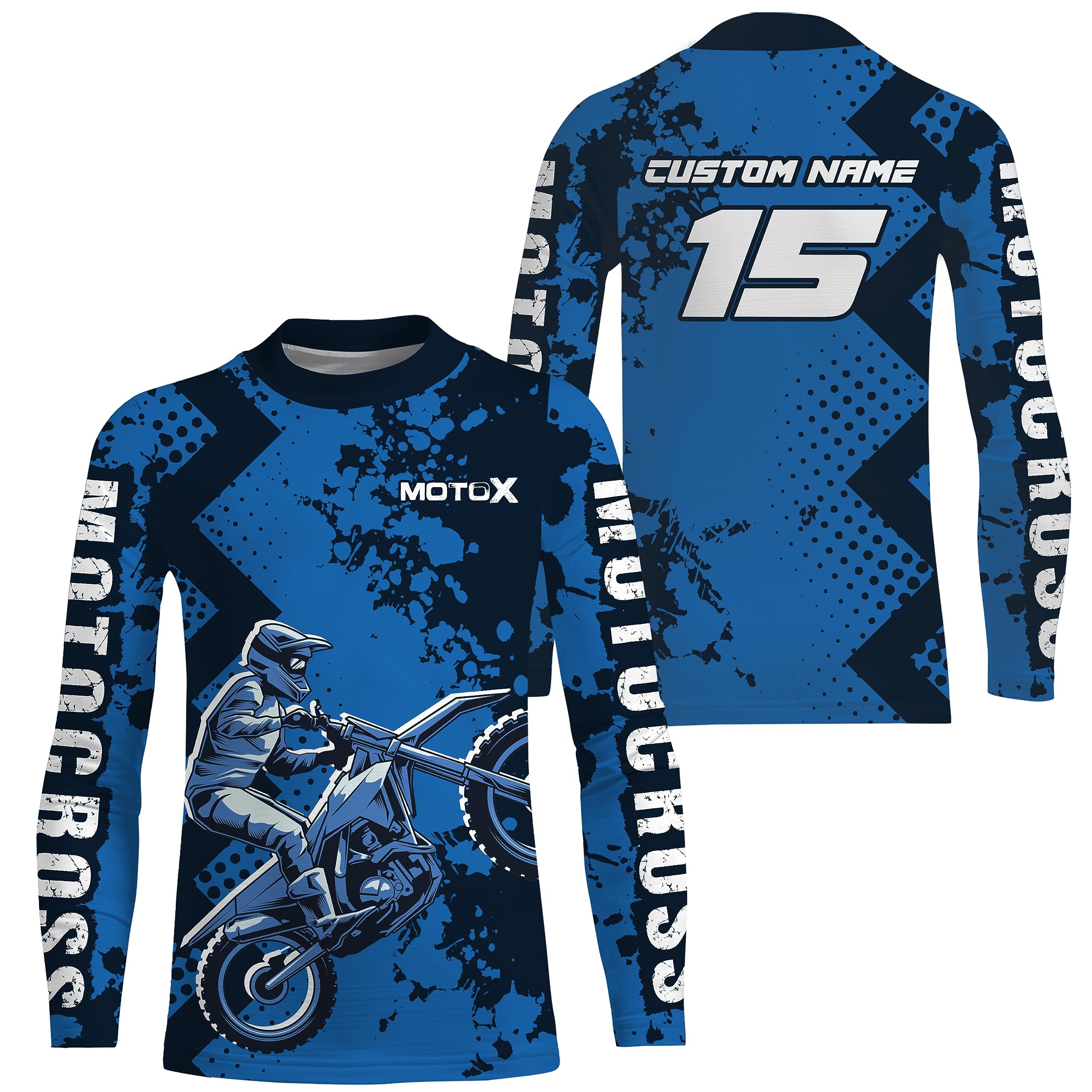 Motocross Racing Jersey Blue UPF30+ Youth Dirt Bike Shirt Off-Road MX Racing Jersey for Kids Men Women Motorcycle Biker XM147 (Kid Jersey)