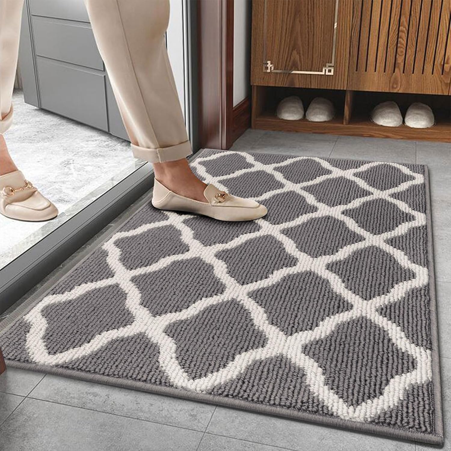 SHACOS Indoor Washable Door Mats 24"x36" Non Slip Water Absorbent Kitchen Rug Doormat for Front Door Entryway Garage Laundry Room, Light Gray 24"x36" Light Gray