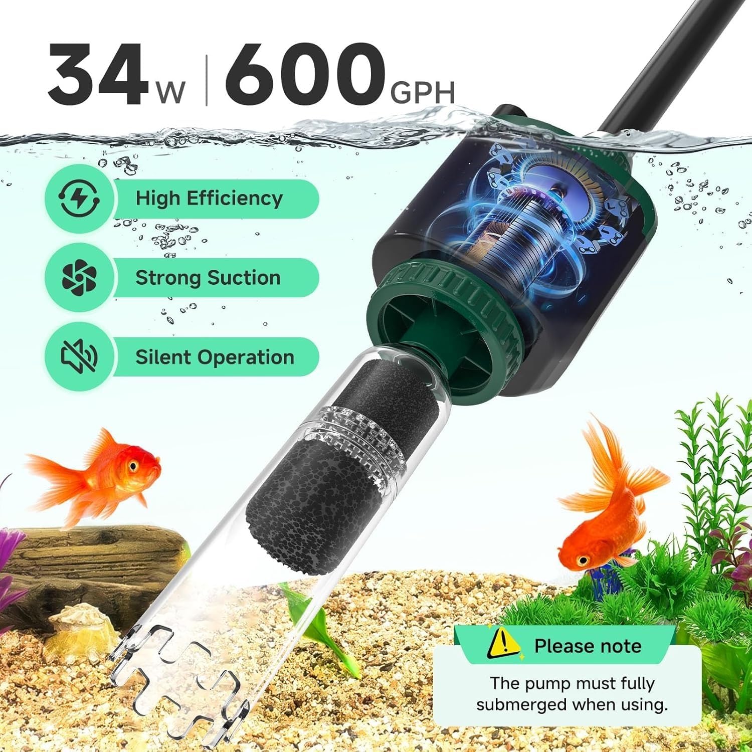 Aspiradora eléctrica de grava para peceras, aspiradora de acuario de succión fuerte para cambio automático de agua, eliminación de suciedad y lavado de arena