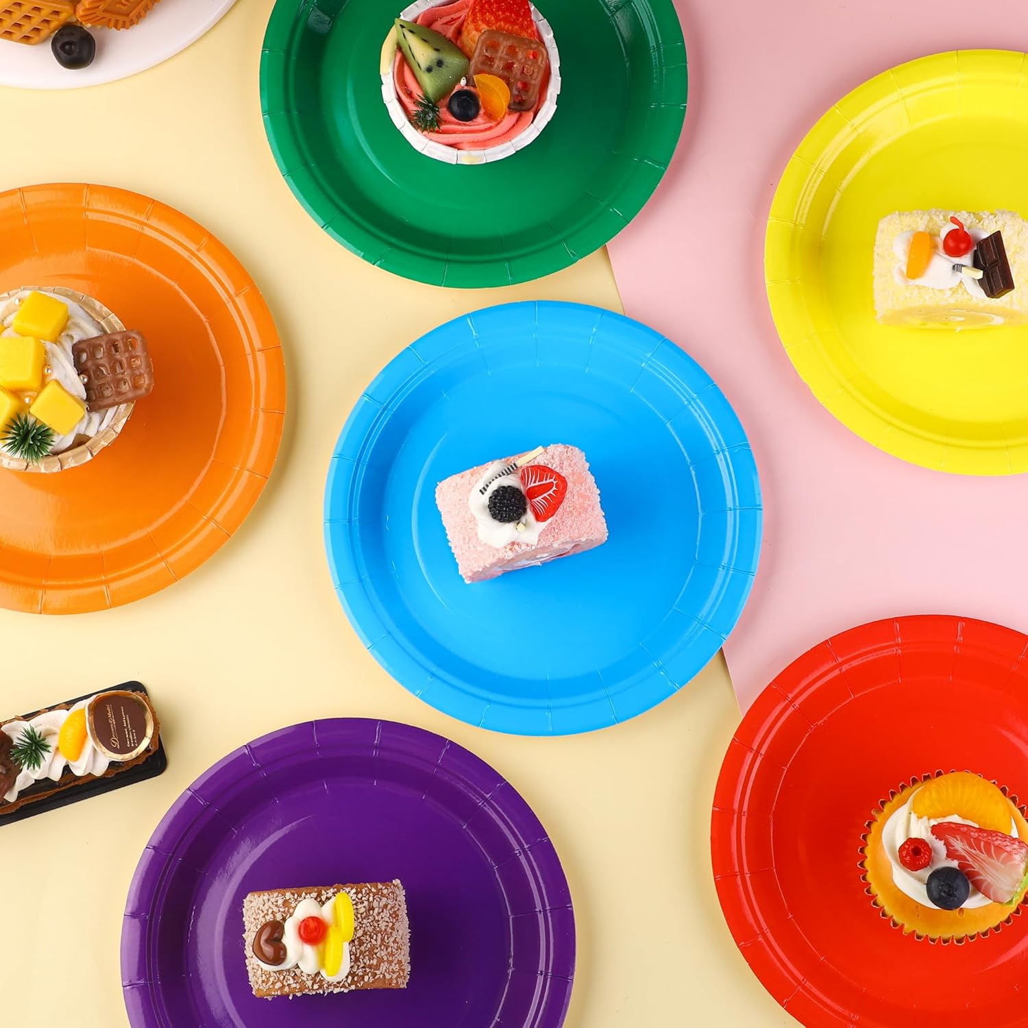 Kochorie 150 Pieces Rainbow Paper Plates 7 Inch Bulk Disposable Solid Colorful Dinner Plates Heavy Duty Round Dessert Supplies for Birthday Wedding Holiday Bridal Shower Party Supplies - Image 4