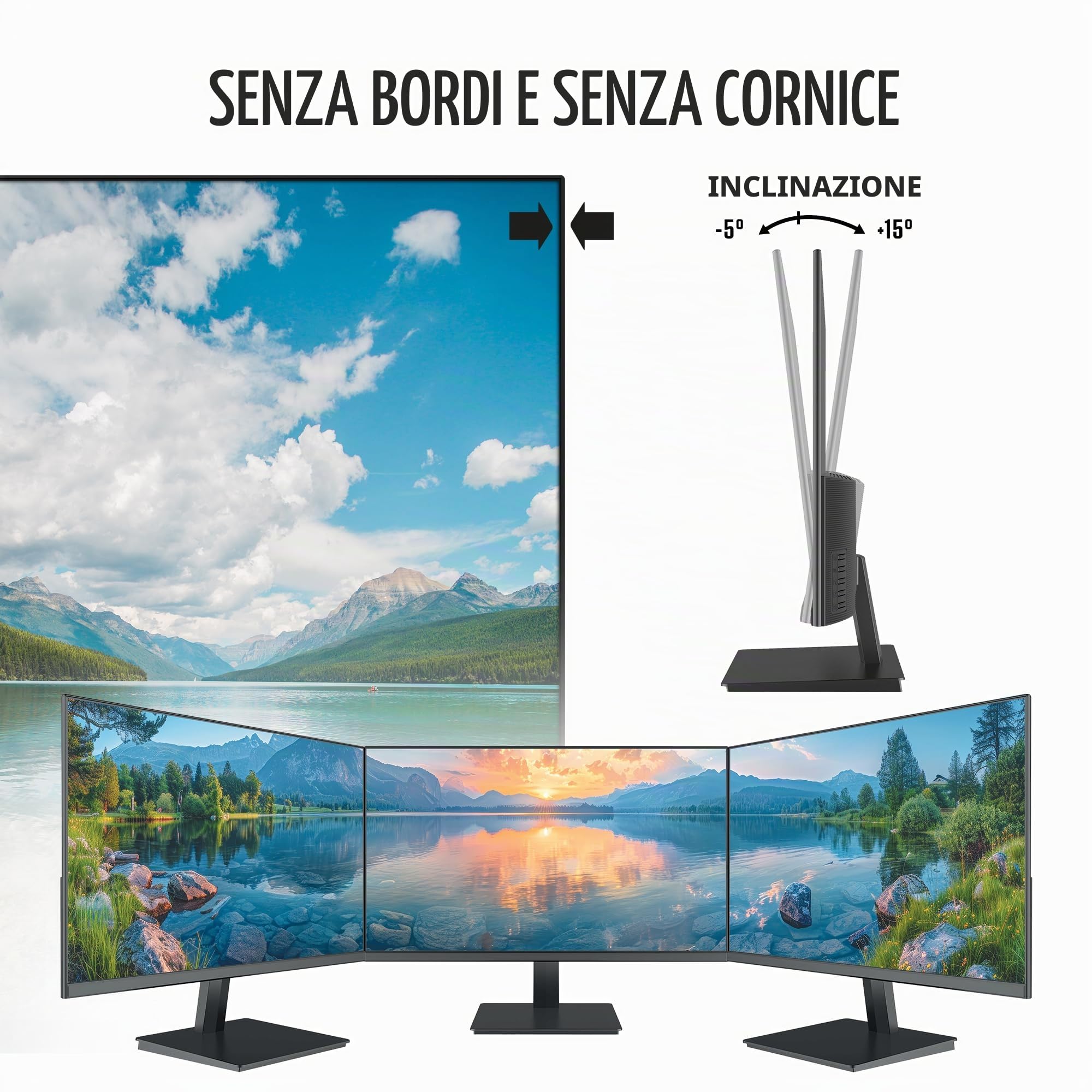 Atlantis Monitor 24 pollici, schermo 24" VA 120Hz, Full HD 1920x1080, VGA HDMI, MULTIMEDIALE, FreeSync, Uscita Audio/Cuffie, inclin, risposta 5ms, Contrasto 4000:1, Angolo 178/178, Cavo HDMI 1,5m