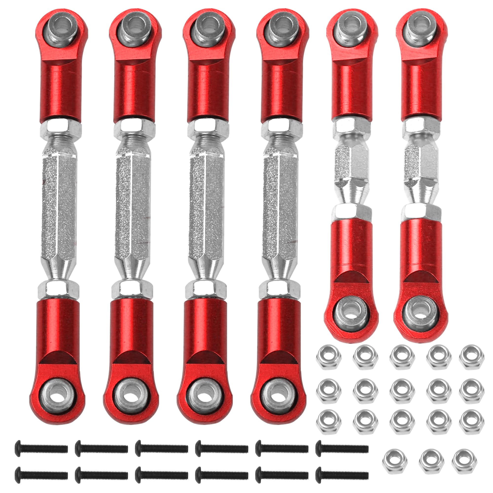 Vgoohobby Metal Turnbuckles Rod Camber Links Steering Linkage Tie Rods Pull Rod Compatible with Arrma Granite 4X4 Senton 4X4 Mega550 1/10 RC Car (Red)