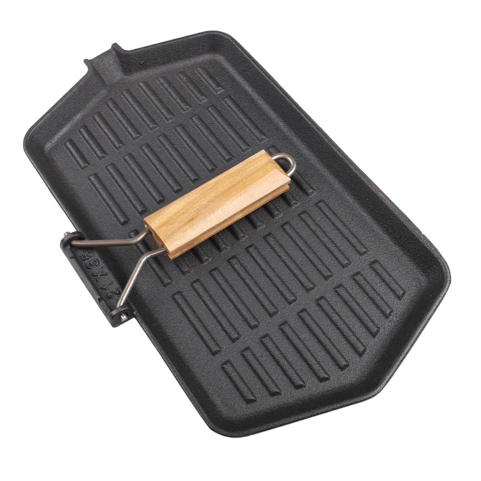 Padella in ghisa con manico pieghevole, piastra per bistecca senza griglia, 21 x 35 cm