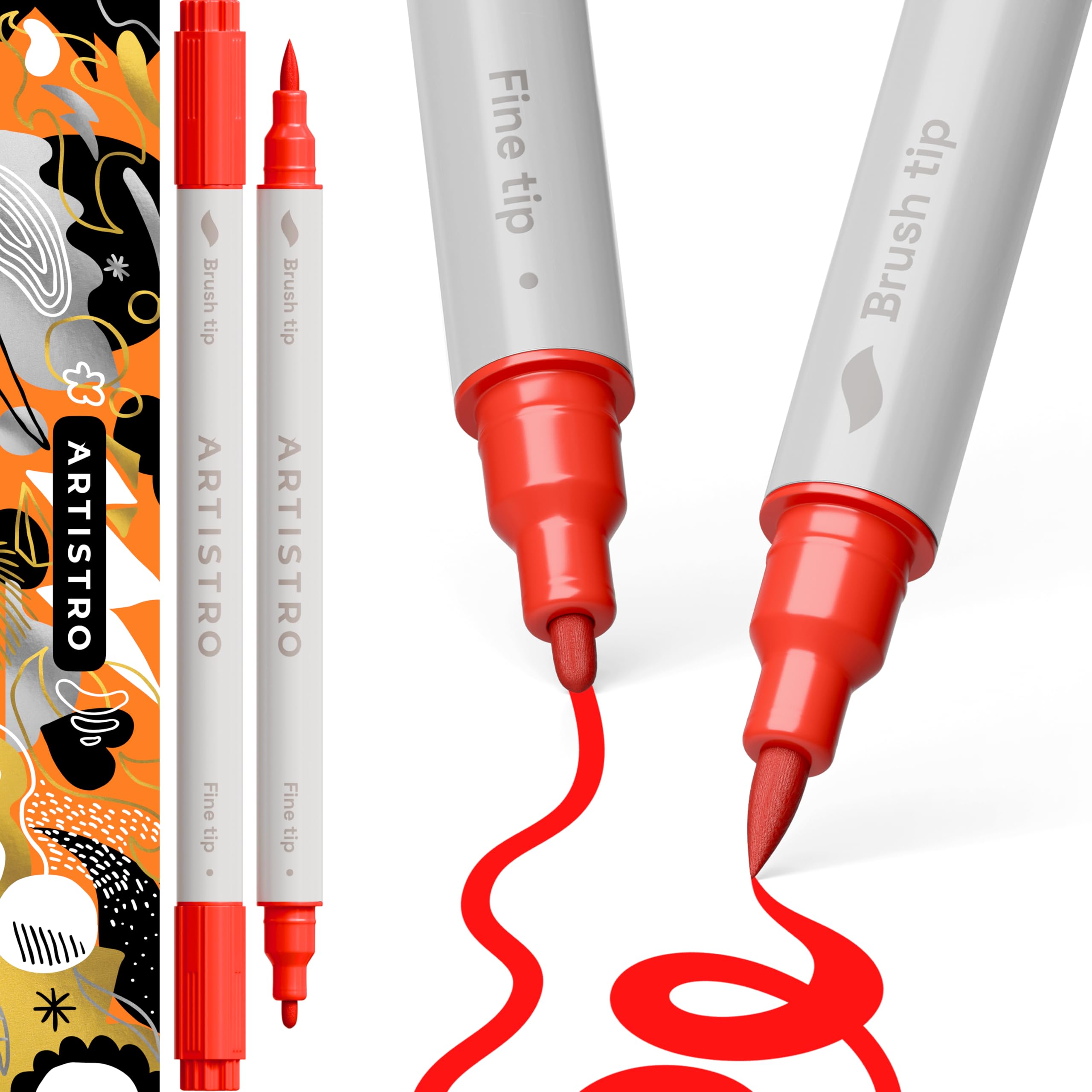 ARTISTRO Red Dual-Tip Acrylic Paint Pens - Set of 2 | 1mm Fine &amp; Brush Tips, Multisurface Markers, Perfect for Glass, Rock, Fabric, Wood, Plastic, &amp; More