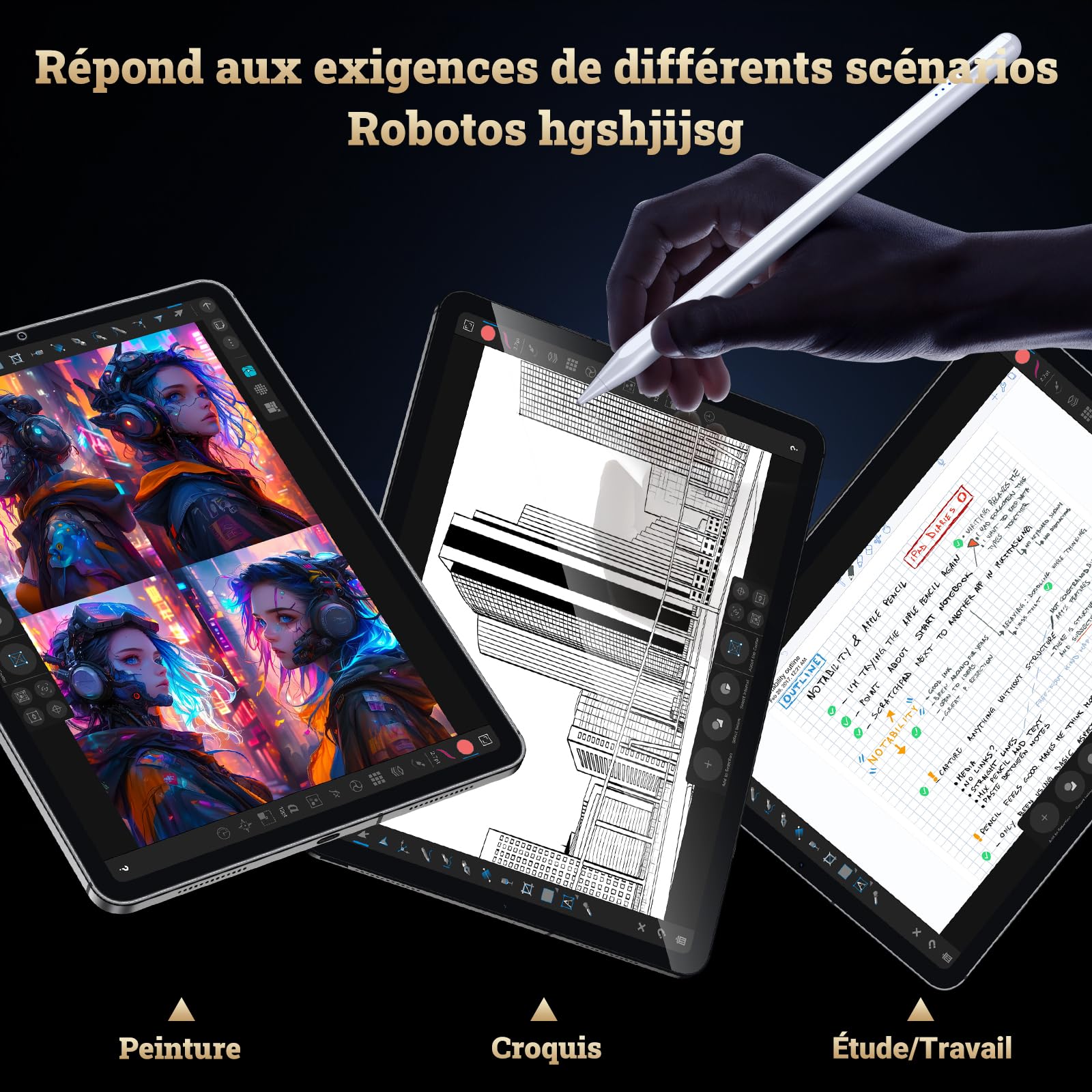 BAZO Stylet Compatible avec Apple iPad - 2018-2025 Pencil iPad 11 A16/10/9/8/7/6,Pro M4 13"/12.9"/11",Air 3/4/5/M2/M3,Mini 5/6,Rejet de Paume,Sensibilité à l'inclinaison,20h d‘autonomie (Blanc Pur)