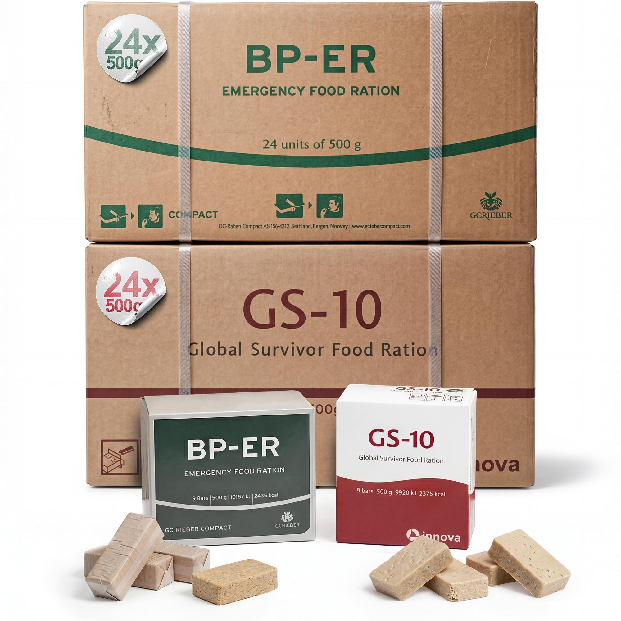 GS-10 & BP-ER Emergency Food Set 48x 500g – 20 Jahre Langzeitnahrung zur Krisenvorsorge & Blackout – Sofort verzehrfertige Notration, vegetarisch, lange haltbar – Survival Food für den Notvorrat