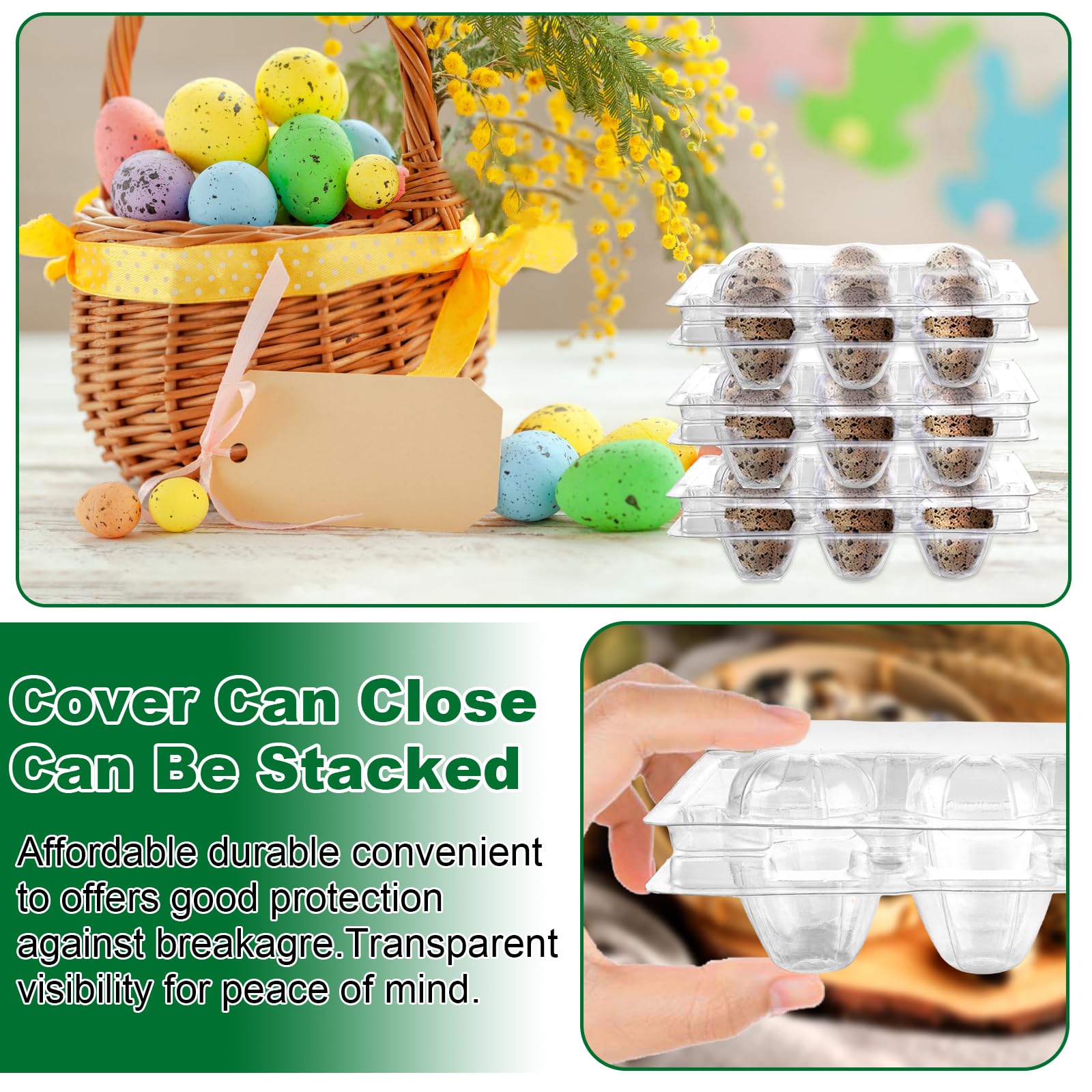 APACALI 100 piezas Cajas para huevos de codorniz, cajas para huevos de codorniz de 6 rejillas, cajas de huevos de codorniz de plástico con tapa, cajas para huevos de codorniz transparentes
