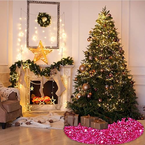 Miniatura 20 de MODFUNS Falda roja para árbol de Navidad de 46 pulgadas, falda grande para árbol de Navidad, con lentejuelas, falda bordada, lujosa alfombra redonda