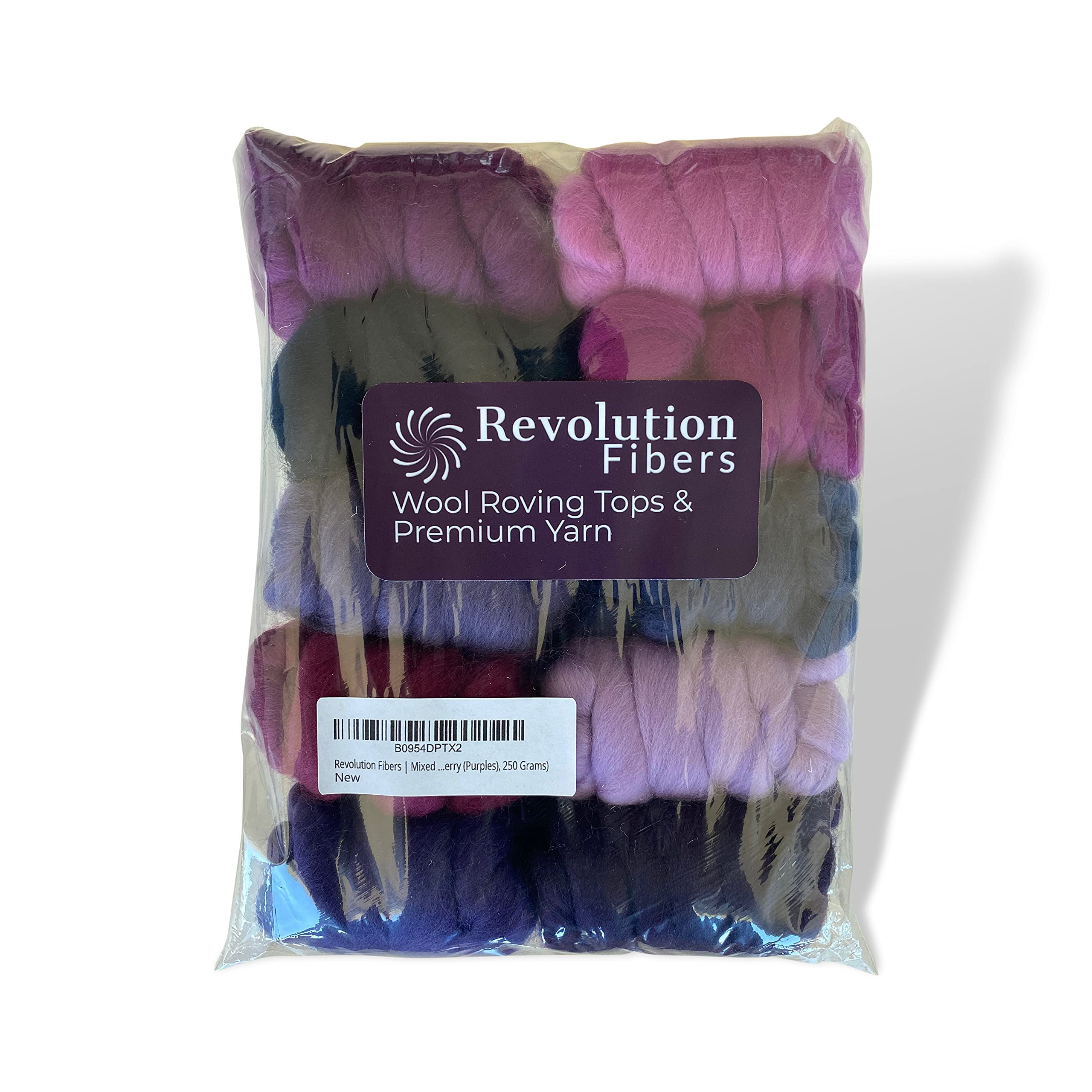 Revolution Fibers | Mischung aus Merinowolle | perfektes Wollgarn zum Spinnen, Nadelfilzen, Nassfilzen, Weben und Basteln (sehr Berry (Violett), 250 Gramm)