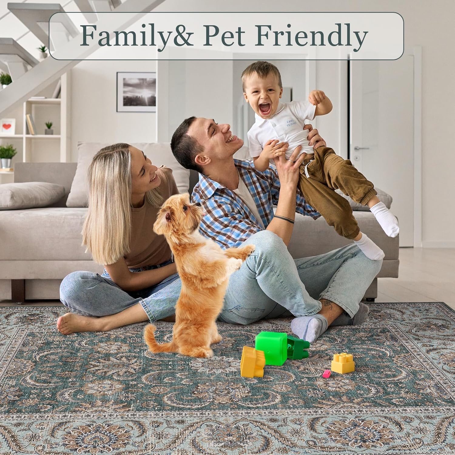 GarveeHome Washable Rug 9x12 Area Rugs for Living Room, Boho Large Carpet Vintage Persian Rugs for Bedroom, Dining Room, Soft Non Slip Floor Mat for Decor Indoor Low Pile Non-Shedding, Green - Image 7