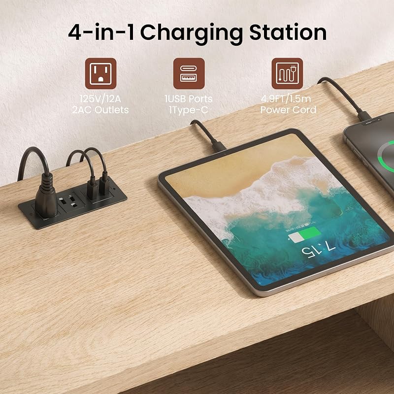 ModernMate 70.8" TV Stand with Power Outlet for TVs Up to 80", Oak image 4