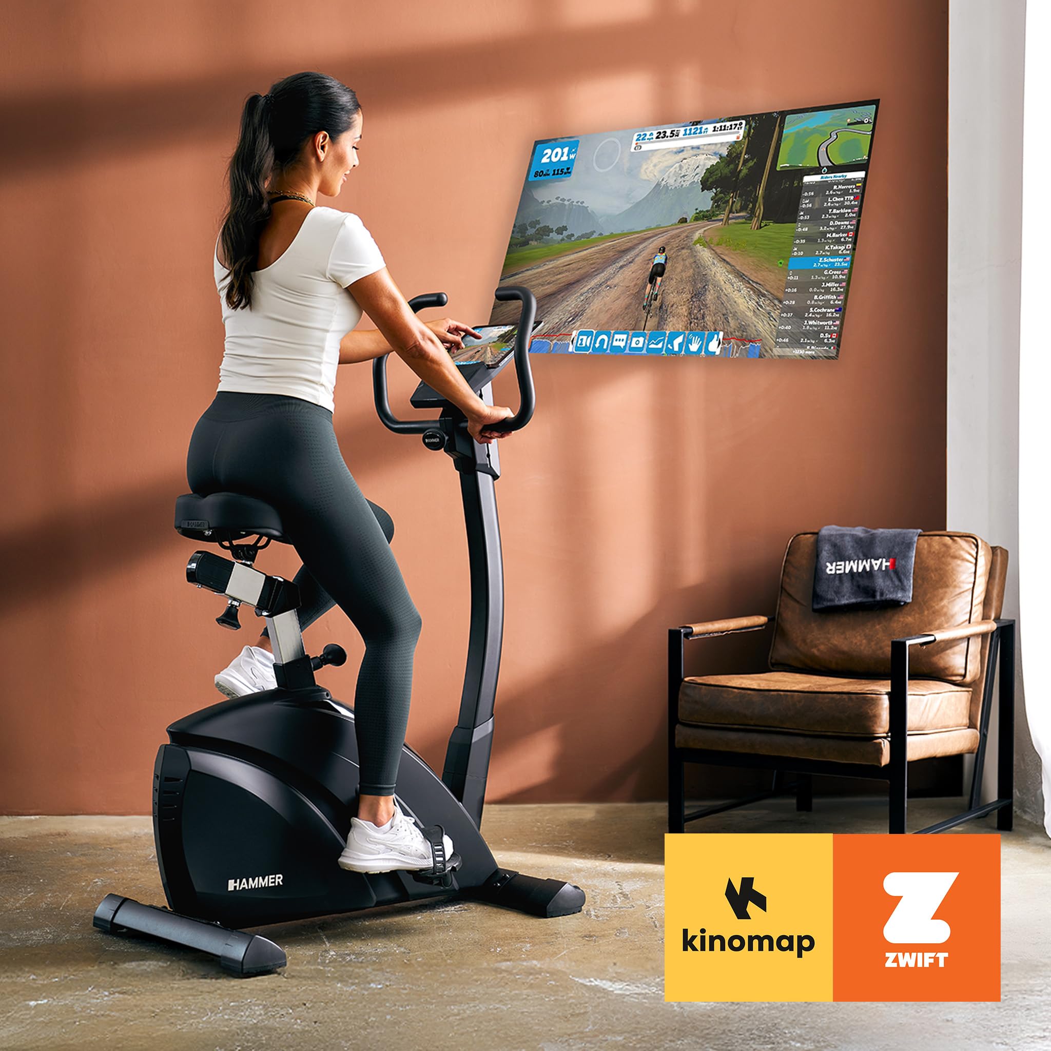 HAMMER Ergometer Exum XTR, Heimtrainer mit Bluetooth, 12 Trainingsprogramme, Induktionsbremssystem, Bluetooth, präzise Wattsteuerung, 150 kg Gewichtsbelastung