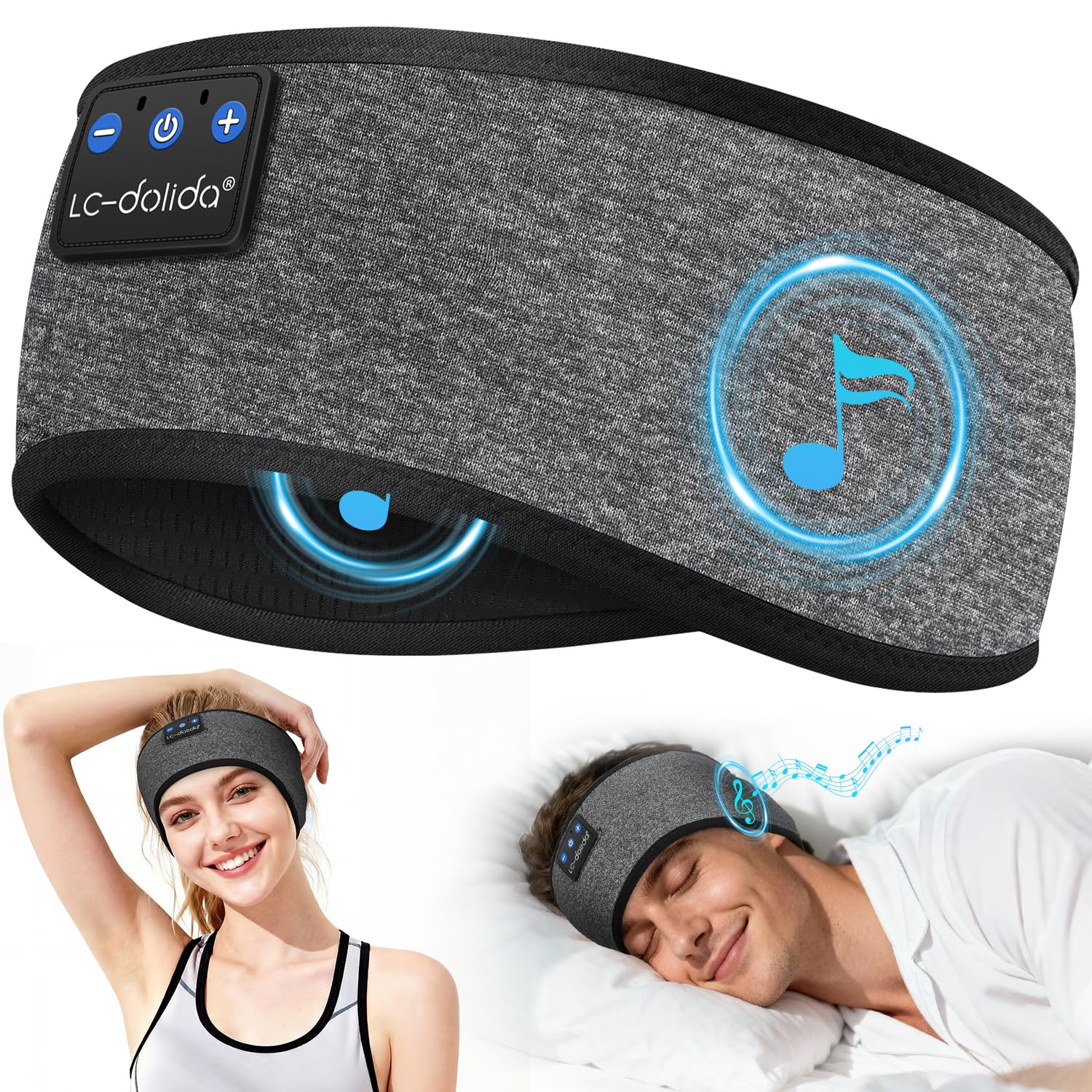 LC-dolida Schlafkopfhörer Bluetooth Stirnband Kopfhörer, Schlafkopfhörer Seitenschläfer Schlaf zum Kopfhörer 15+ Std Playtime Schlafstirnband mit HiFi-Stereo für Sport Training,Joggen,Yoga,Reisen