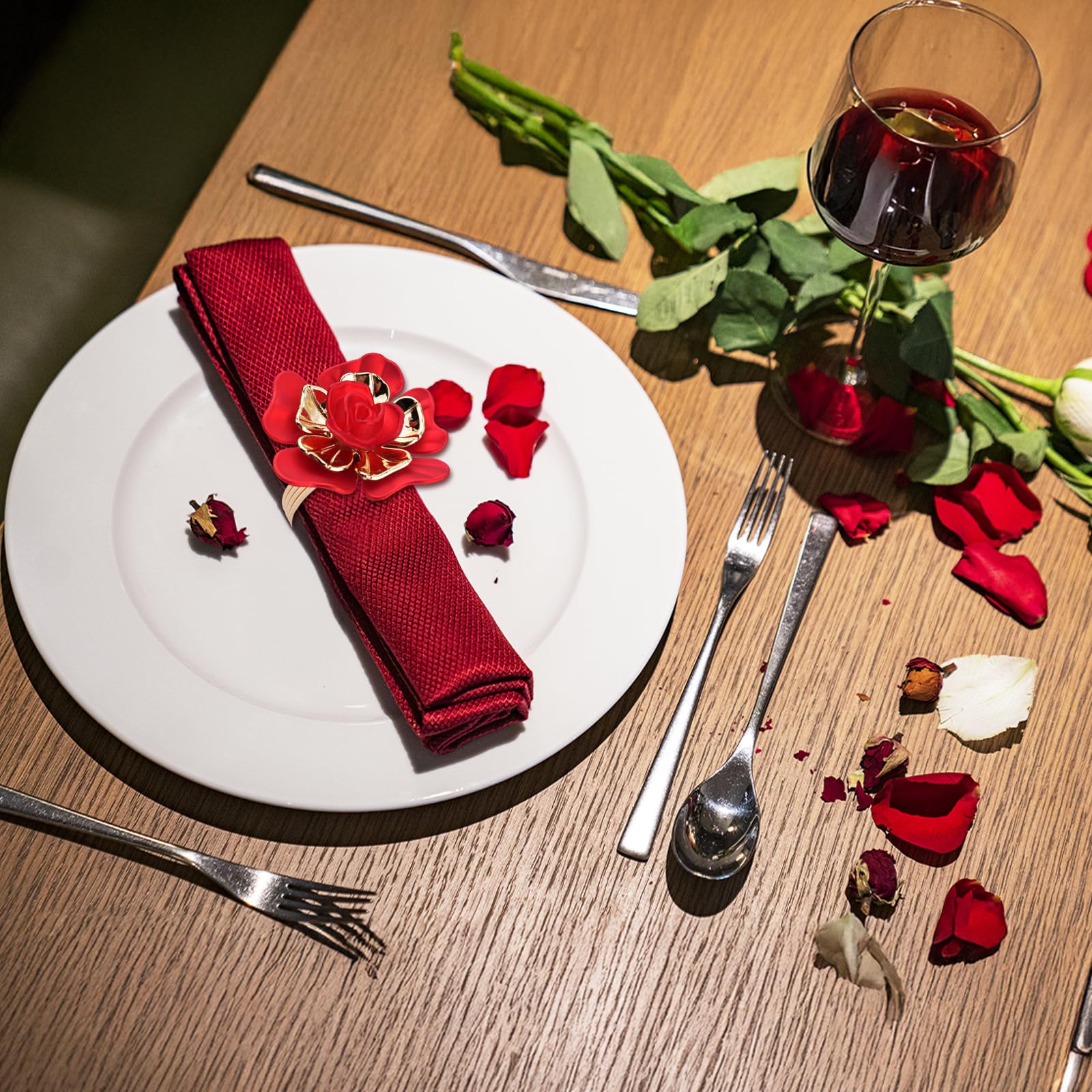 HuaLiSiJi Lot De 12 Ronds De Serviette En Forme De Rose Rouge Pour Mariage, Saint-Valentin, Banquet, Noël, Anniversaire, Thanksgiving (rouge