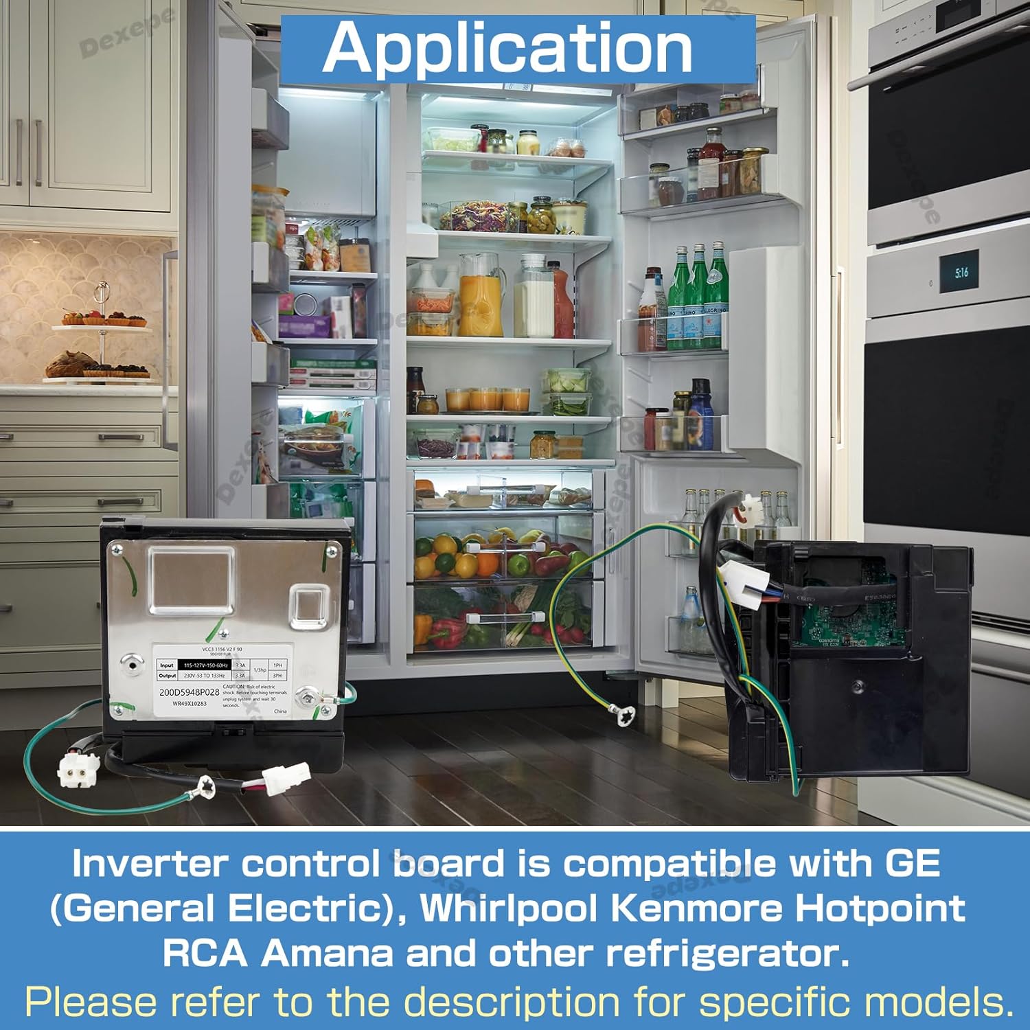 Refrigerator Inverter Board with Jumpers Compatible with GE Whirlpool Kenmore Hotpoint RCA Amana Replace WR49X10283 WR55X10490 WR55X10685 WR55X10979 WR55X11029, 200D5948P023, VCC3 1156 K8 F 90