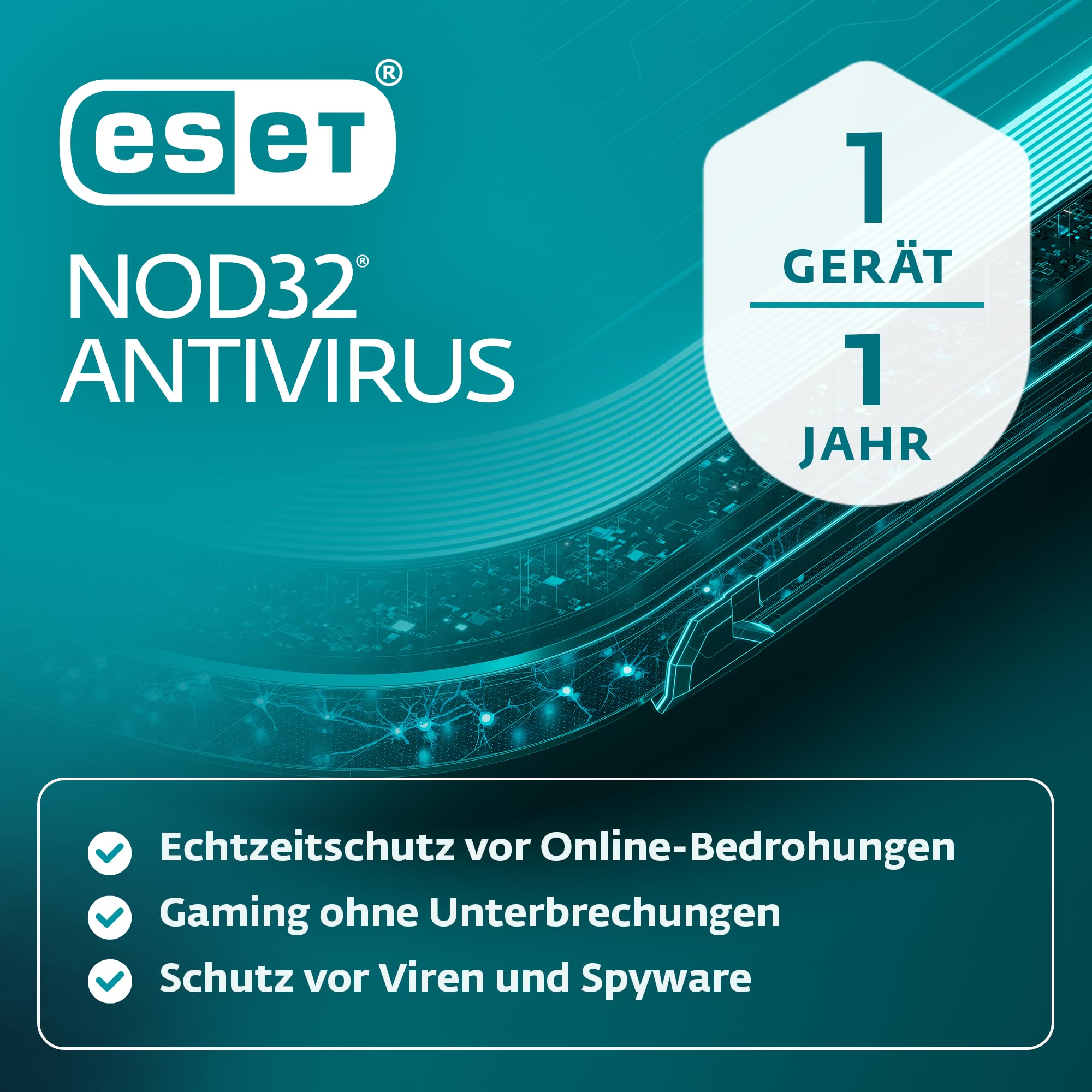 ESET NOD32 Antivirus 2026 | 1 Gerät | 1 Jahr | inklusive Gamer-Modus, Schutz vor Ransomware und Phishing, geringe Systembelastung | Windows, macOS| Offizieller deutscher Aktivierungscode per E-Mail