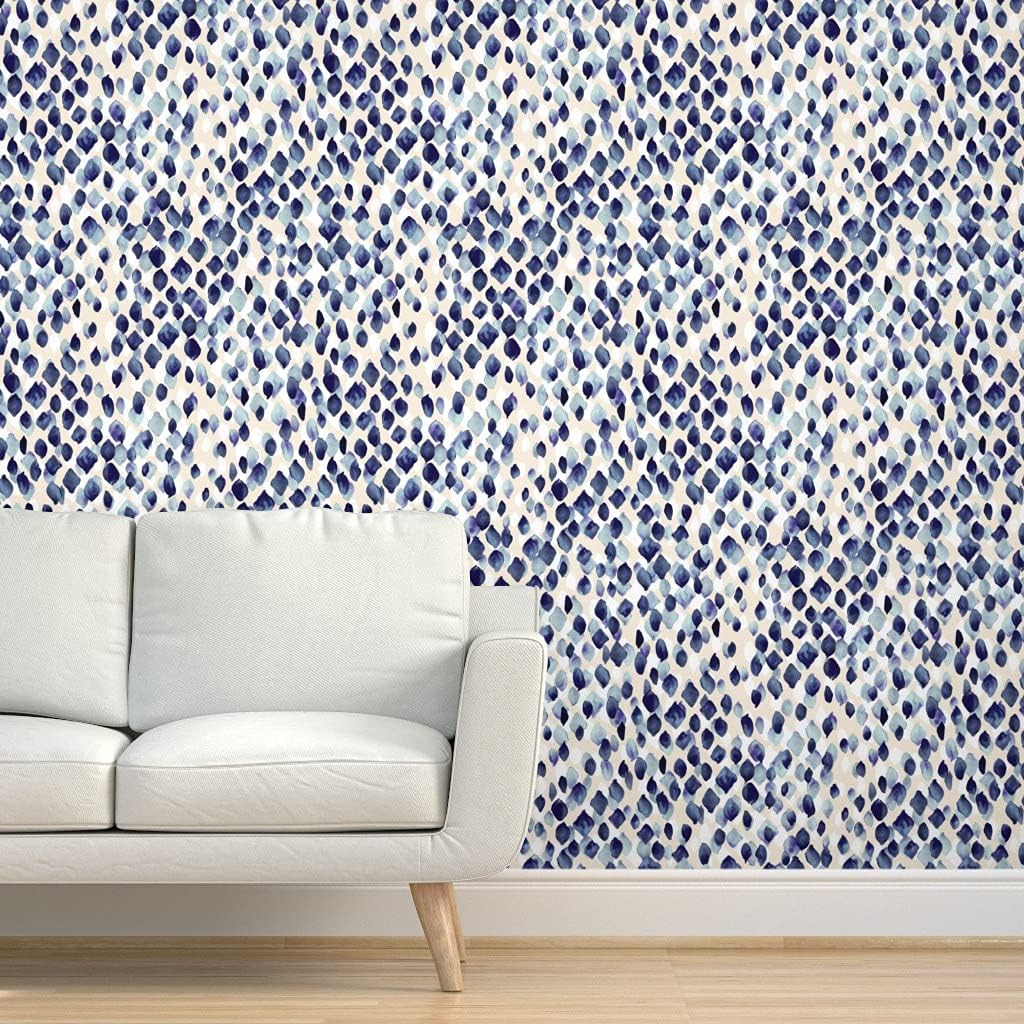 Creative Product Peel & Stick Wallpaper 9ft x 2ft - Indigo Rain Nature Diamond Fashion Watercolor Blue Abstract Custom Removable Wallpaper by Spoonflower